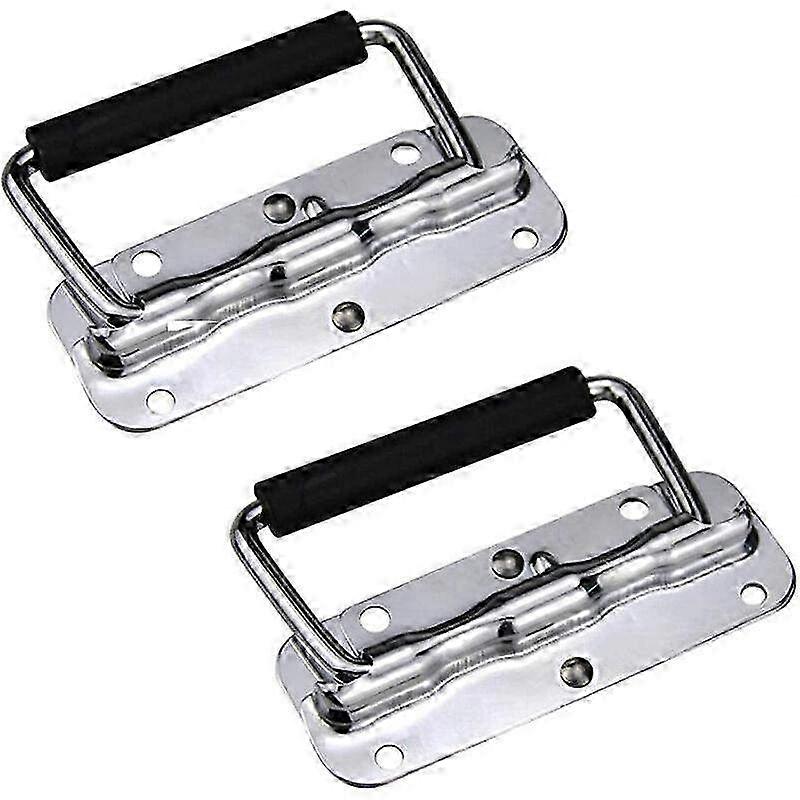2-Piece Stainless Steel Folding Crate Handles with Rubber Grip - Spring-Loaded for Toolbox & Storage Box Organizing
