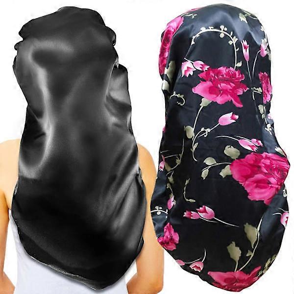 2-pack long satin sleeping caps, extra large braided caps for sleeping