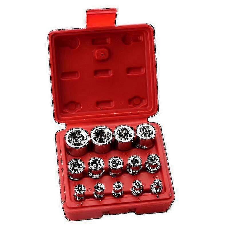 Jinyu 14-piece E Socket, Torx Socket Set, 6-angle Torx Socket, Auto Repair Kit, 1 Set, Silver (red Box)