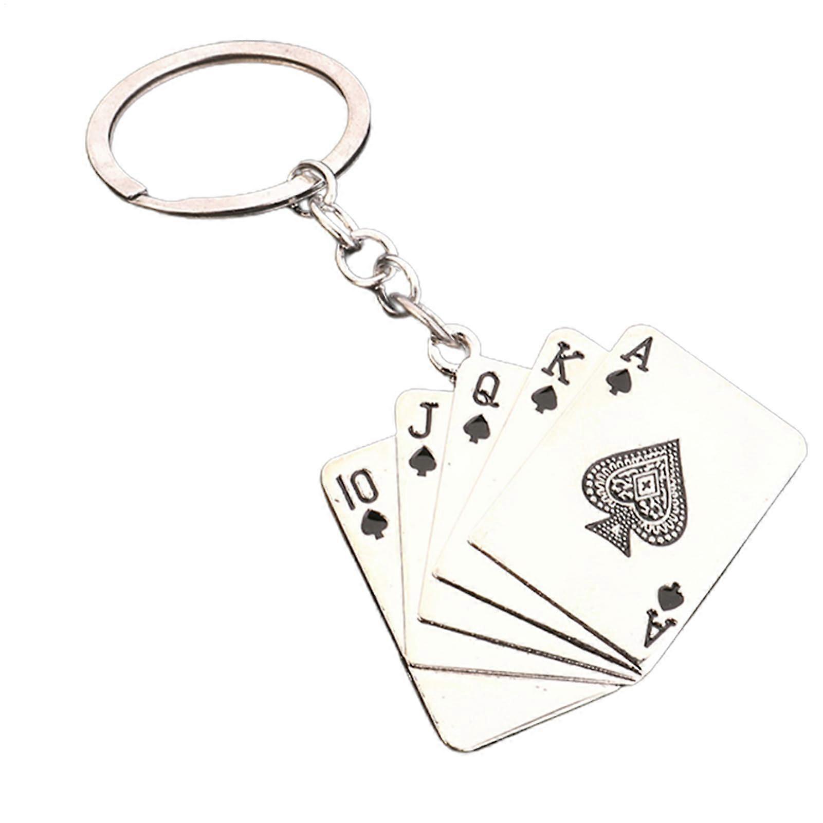 Playing Cards Keychain - Black Poker Card Pendant, Men's Key Ring, Card Keychain for Keys and Handbags