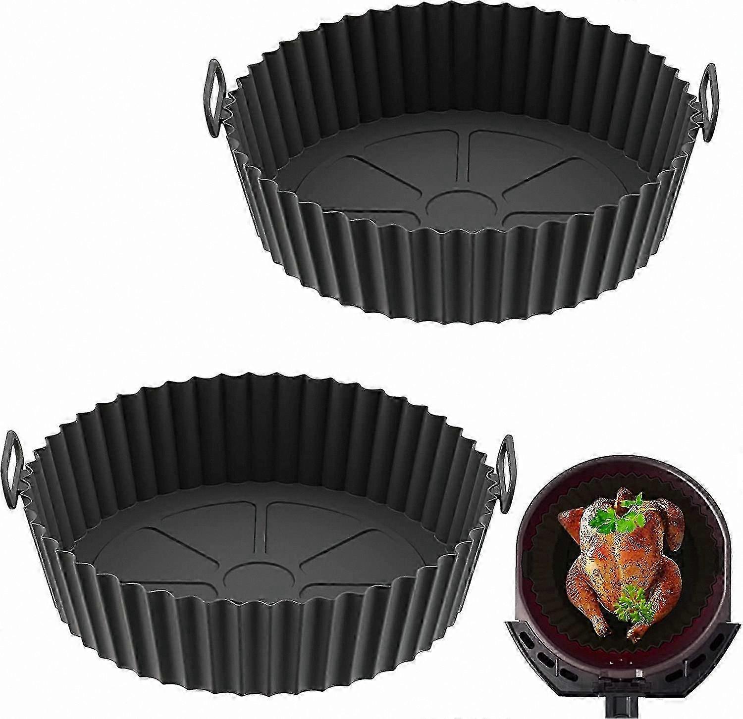 2 Pack Silicone Air Fryer Liners, Reusable Non-Stick Pots, Eco-Friendly Replacement for Parchment Paper, Black & Blue