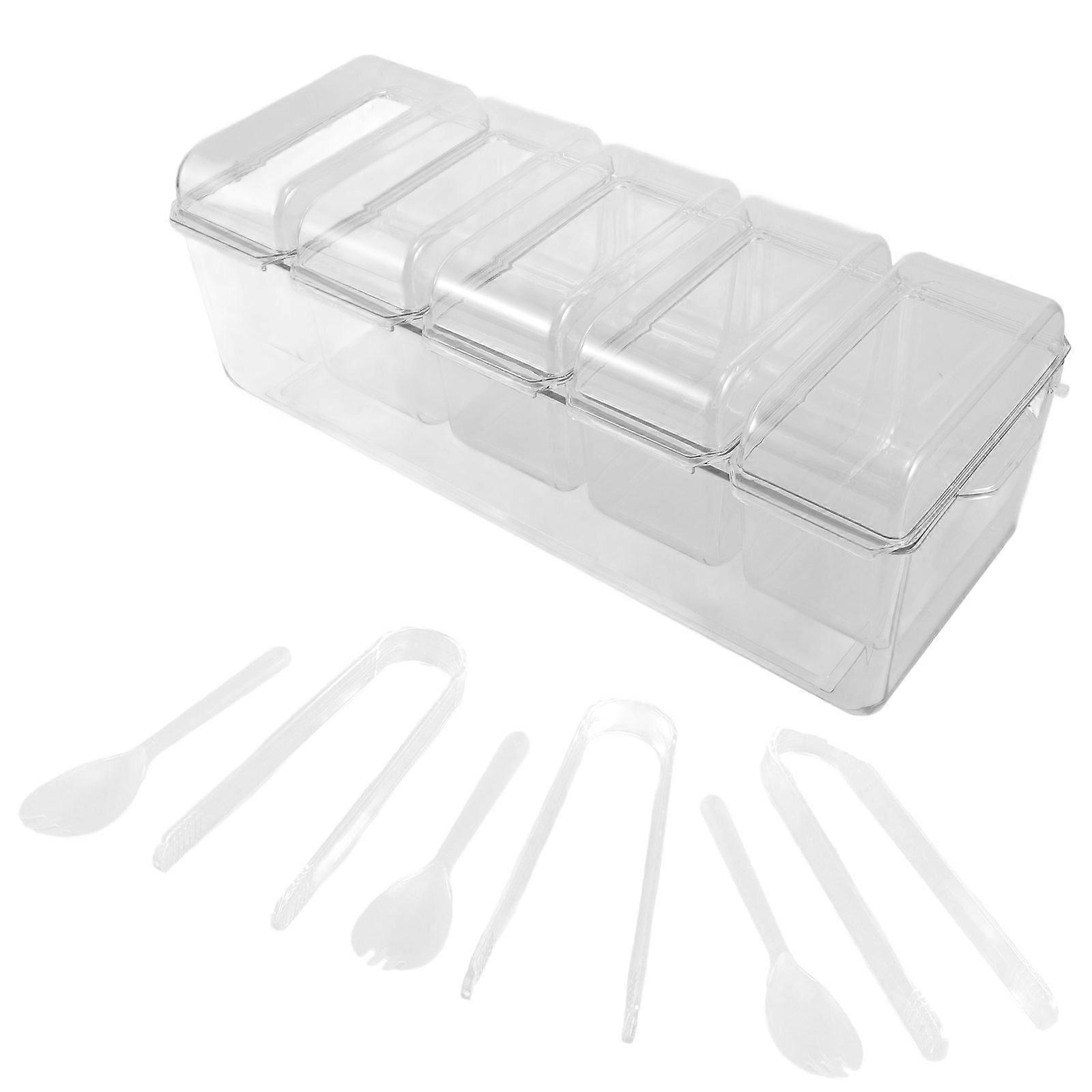 Transparent Chilled Condiment Server for Storage with Tongs Forks