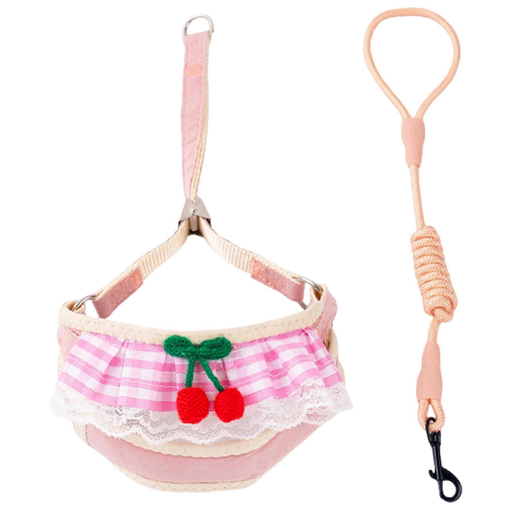 Dog harness and leash set, cute cherry  design, soft and breathable puppy harness and leash set for walking, running, training.
