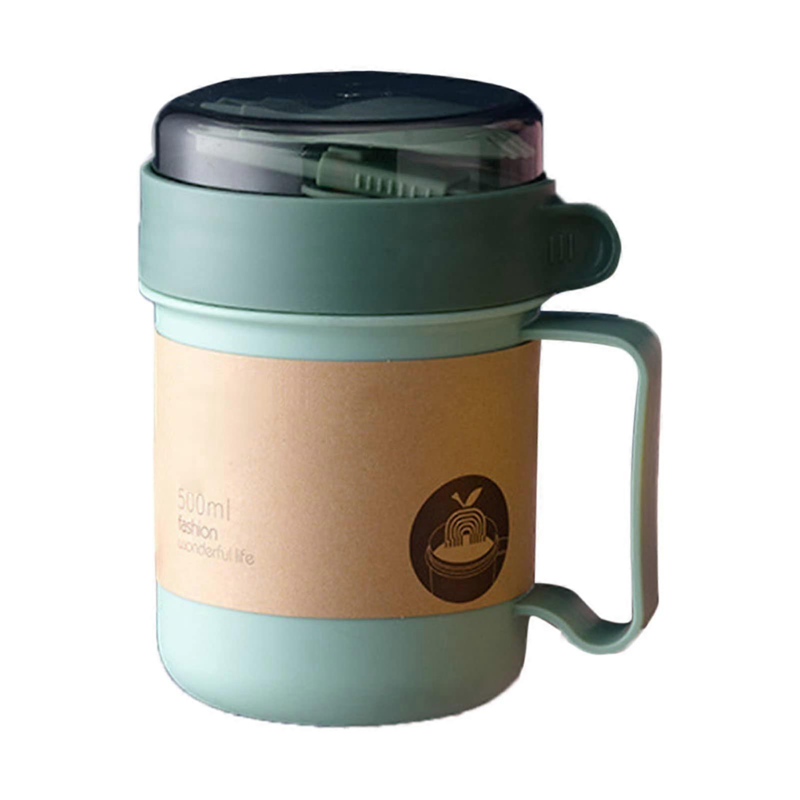 Portable Insulated Soup Cup, 500ml Steady Plastic Soup Mug with Spoon, Lid, Comfortable Handle, Suitable for Office and School (301500ml GREEN)