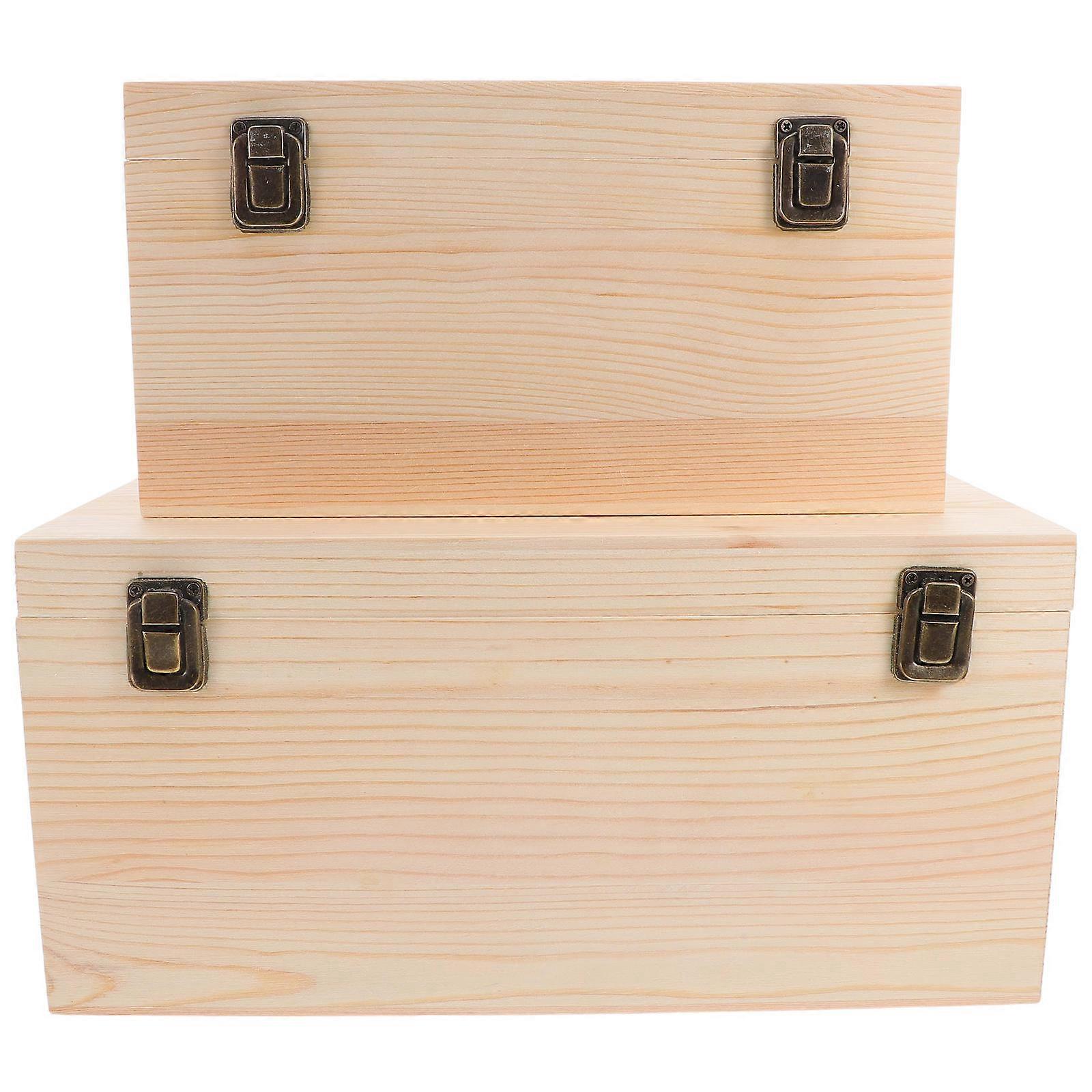 Large Pine Wooden Box for Crafts DIY Projects Natural Light Yellow Decorative Storage with Hinged Lid