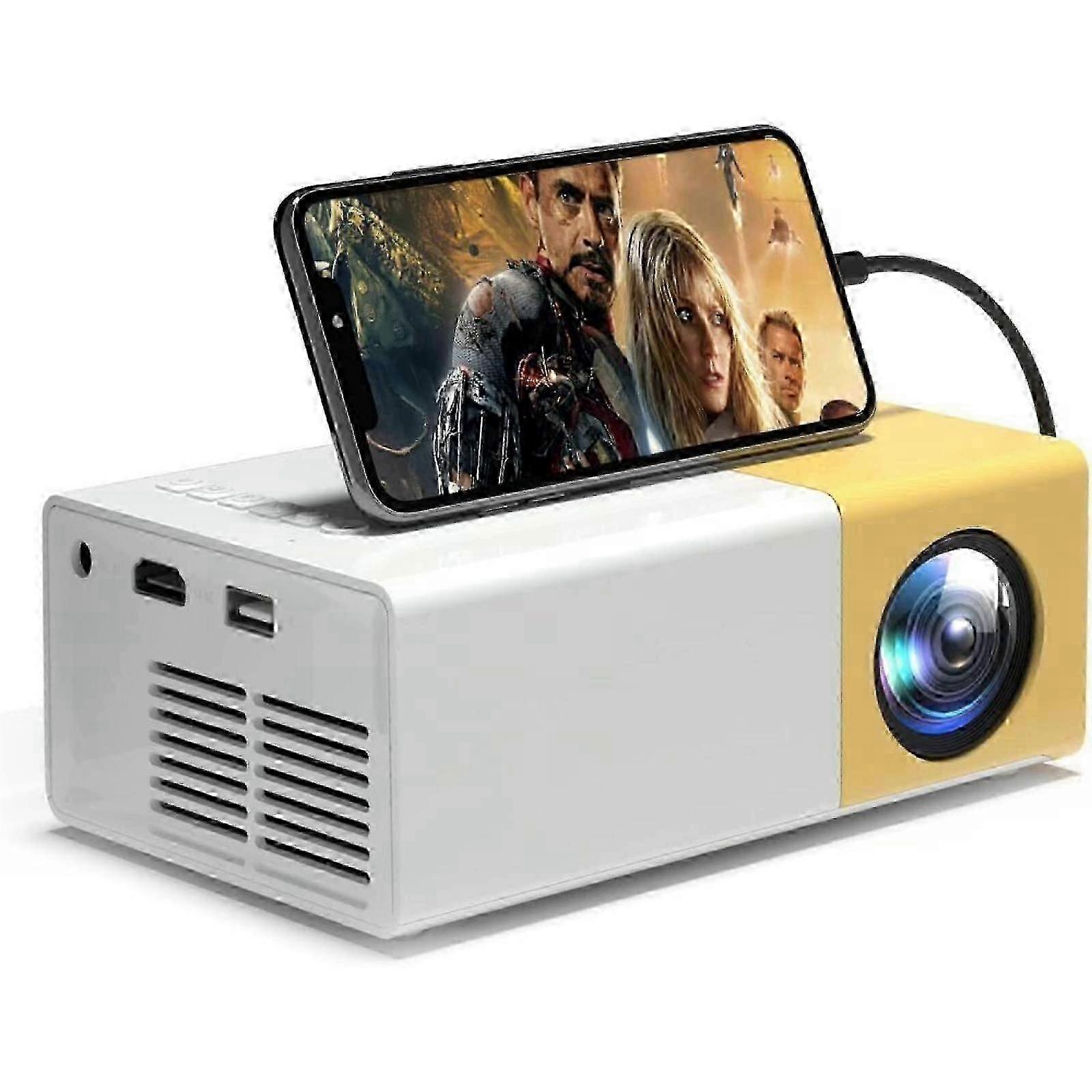 Mini projector, yellow and white color scheme, multi - interface and portable