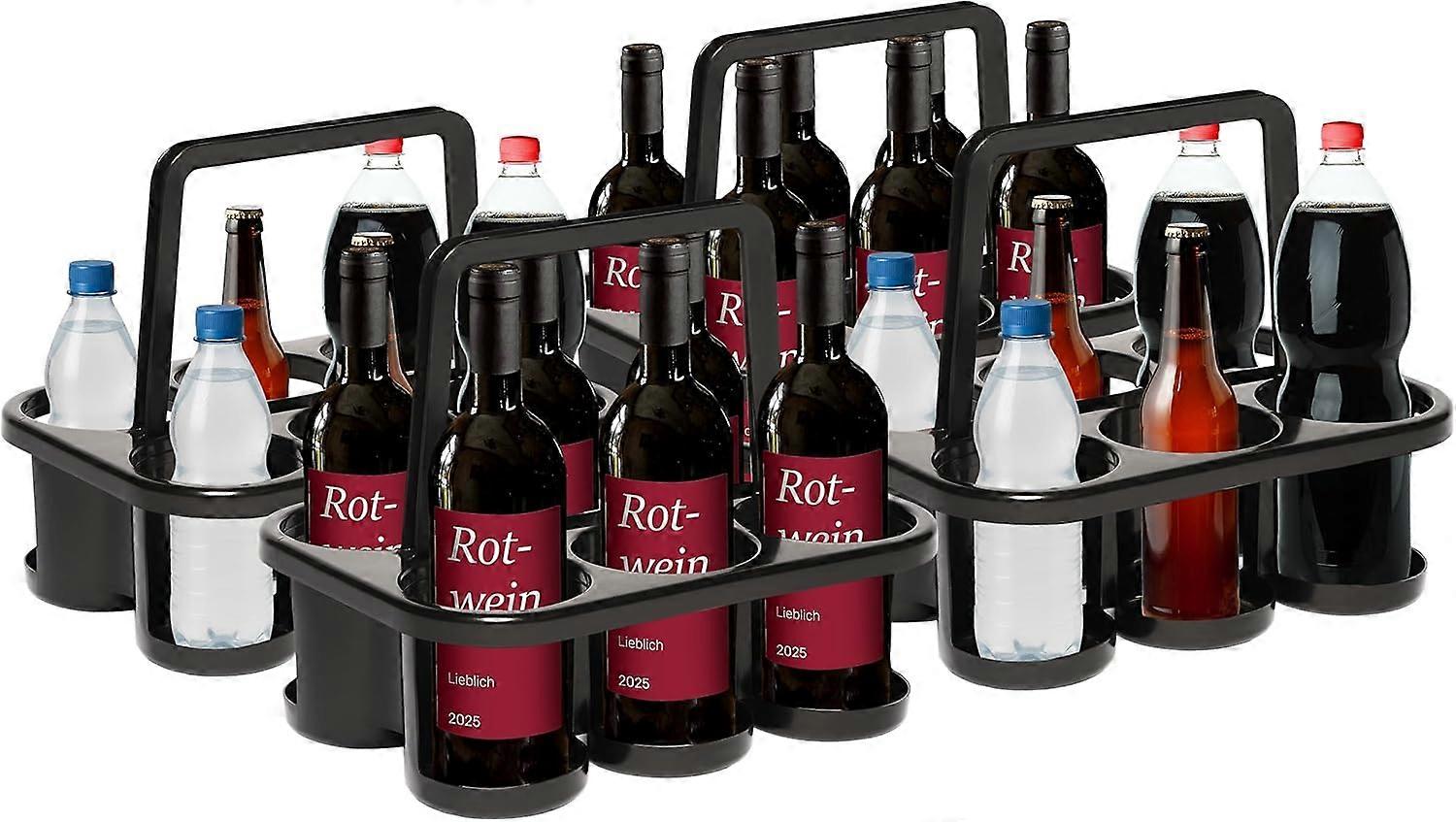 Novaliv 4X Flaschenträger für 24 Flaschen - Stabiler Halt - Getränkekorb Kunststoff, Stapelbar, 32x2