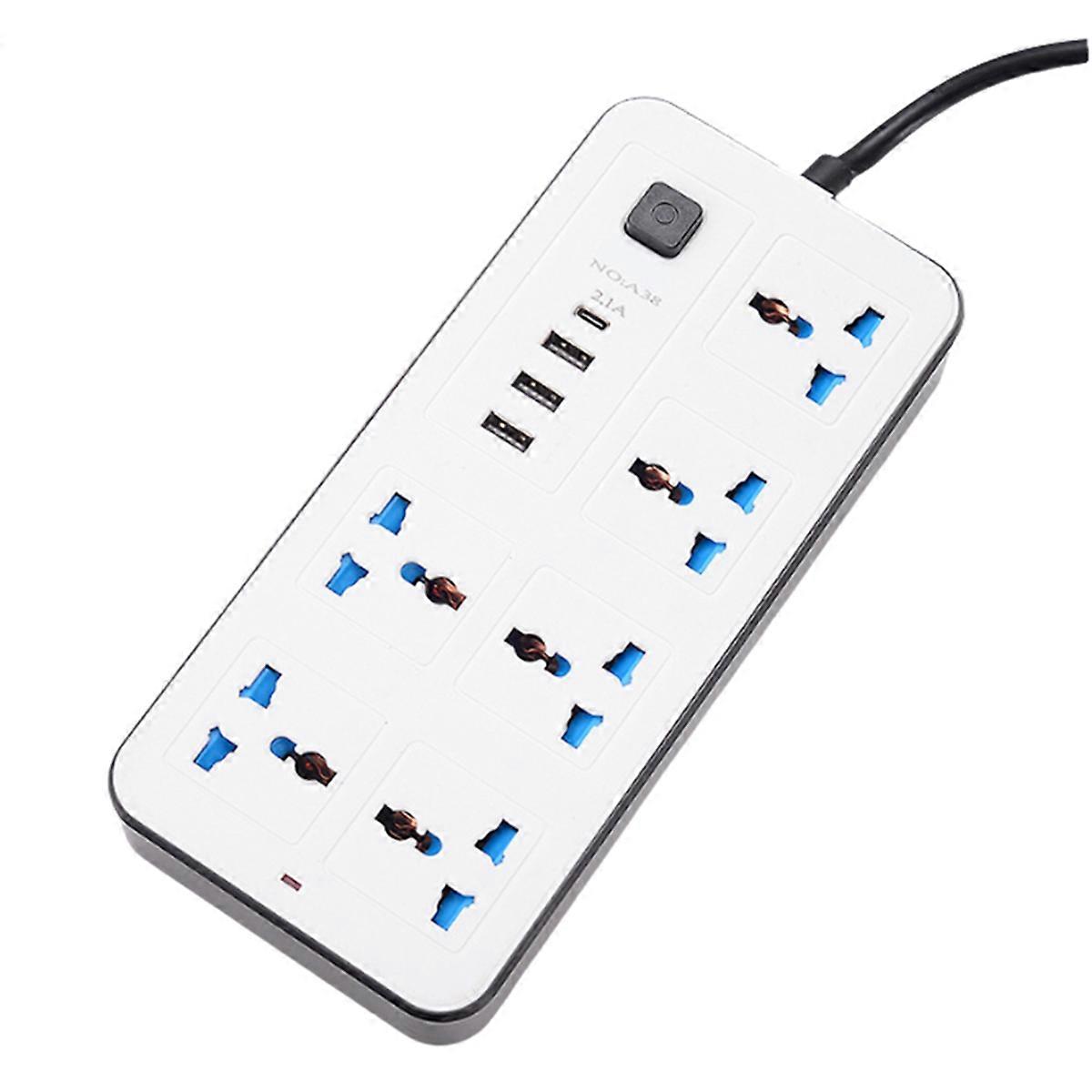 Universal Power Strip 1.8m Extension Cord with USB-C & USB Ports Multi-Outlet Electrical Socket UK Plug White