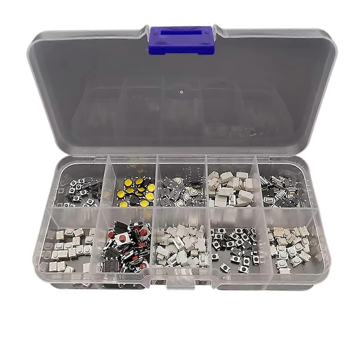 250Pcs Micro-Tactile Tact Push Button Switch Assorted Kit 2P 4 Pin SMD PCB Momentary Self-Reset Car Remote Control