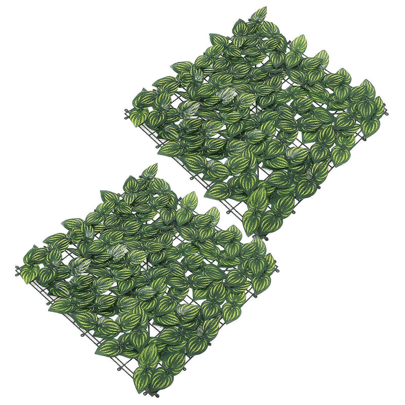 Decorative Faux Fencing Panel Artificial Green Plant Wall Balcony Decor Leaf Shape Sunlight Blocking 2Set