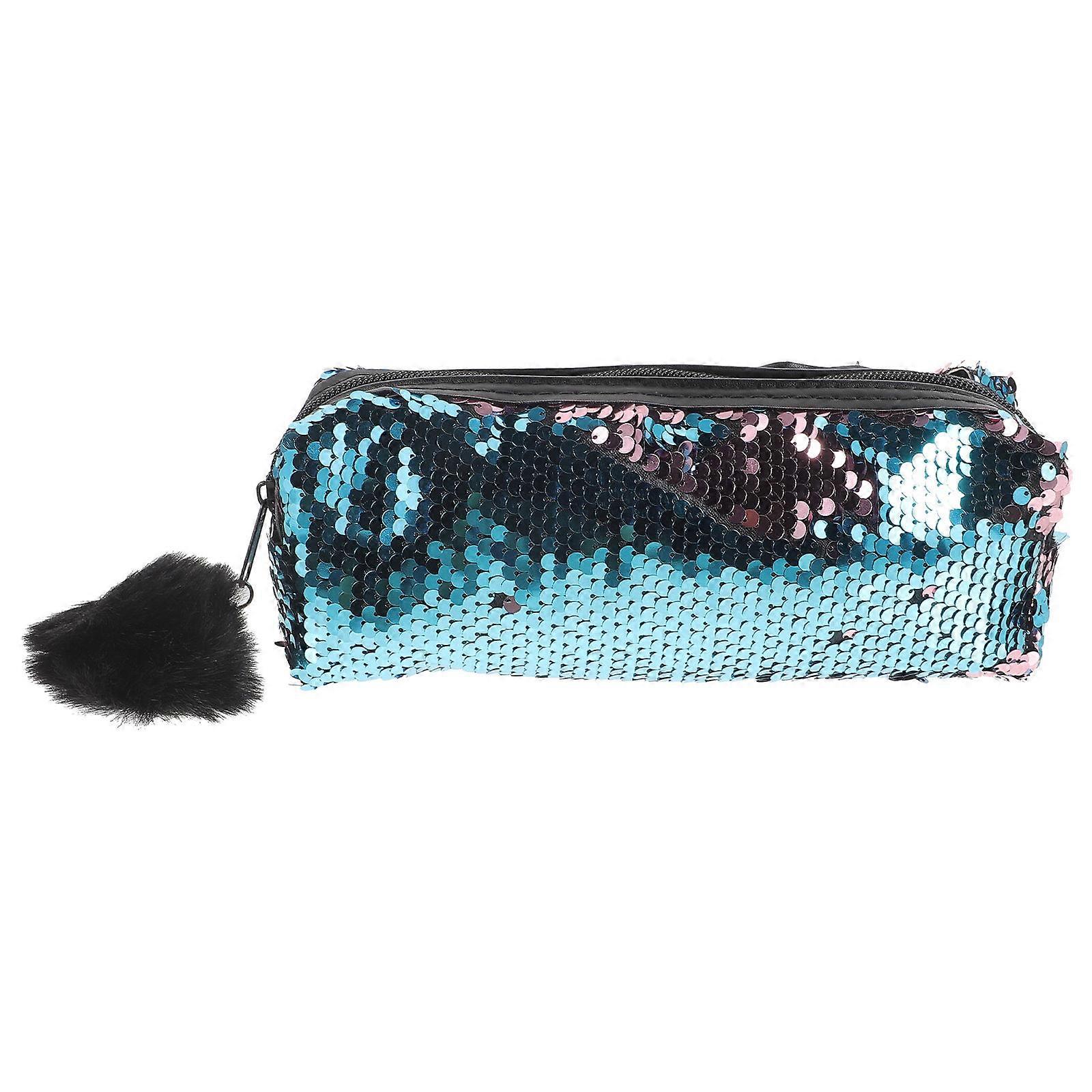 Sequins Pencil Bag Zipper for Storage Creative Pencil Bag Blue