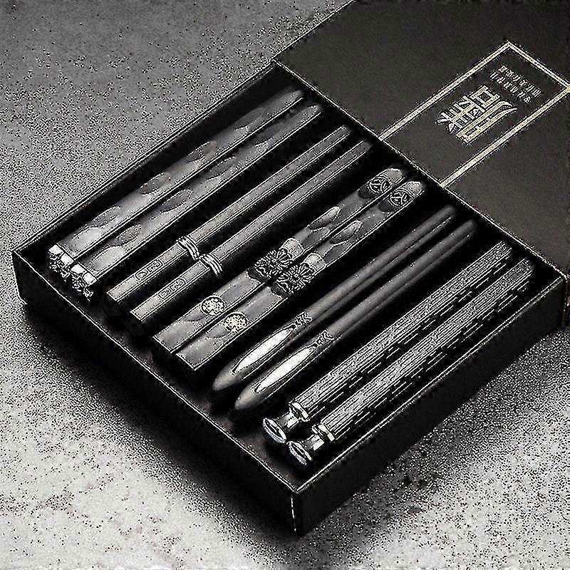 5 Pairs Durable Non-Slip Chopsticks for Sushi, Reusable Alloy Laser Engraved Cutlery