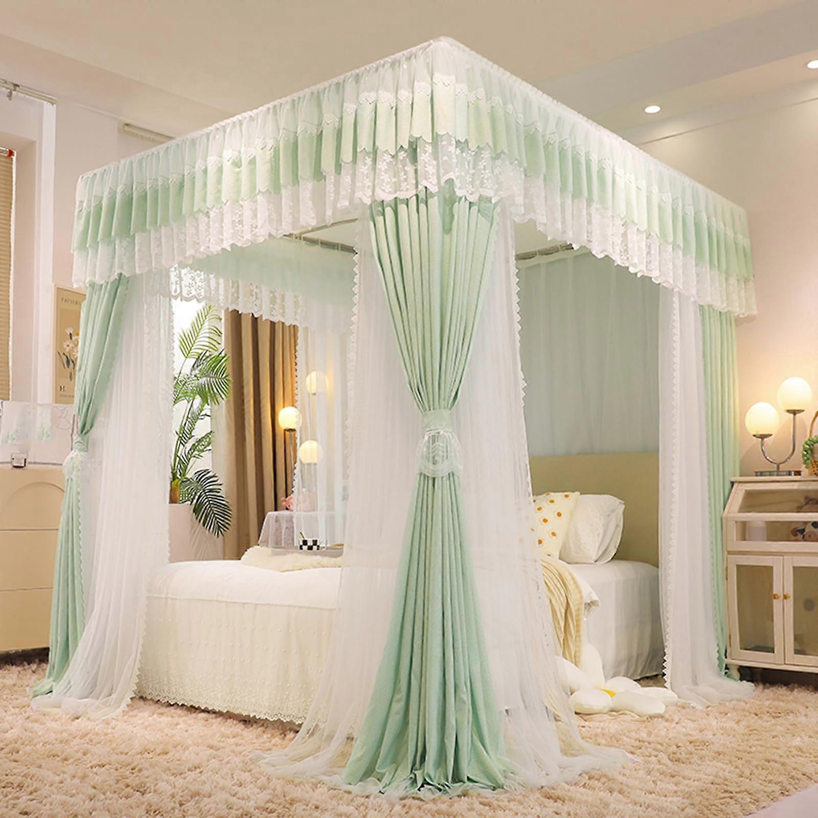 Luxury Princess Canopy Bed Curtains Double Layer Mosquito Net Four Opening Tent For Twin Full Queen King 150x200x200cm