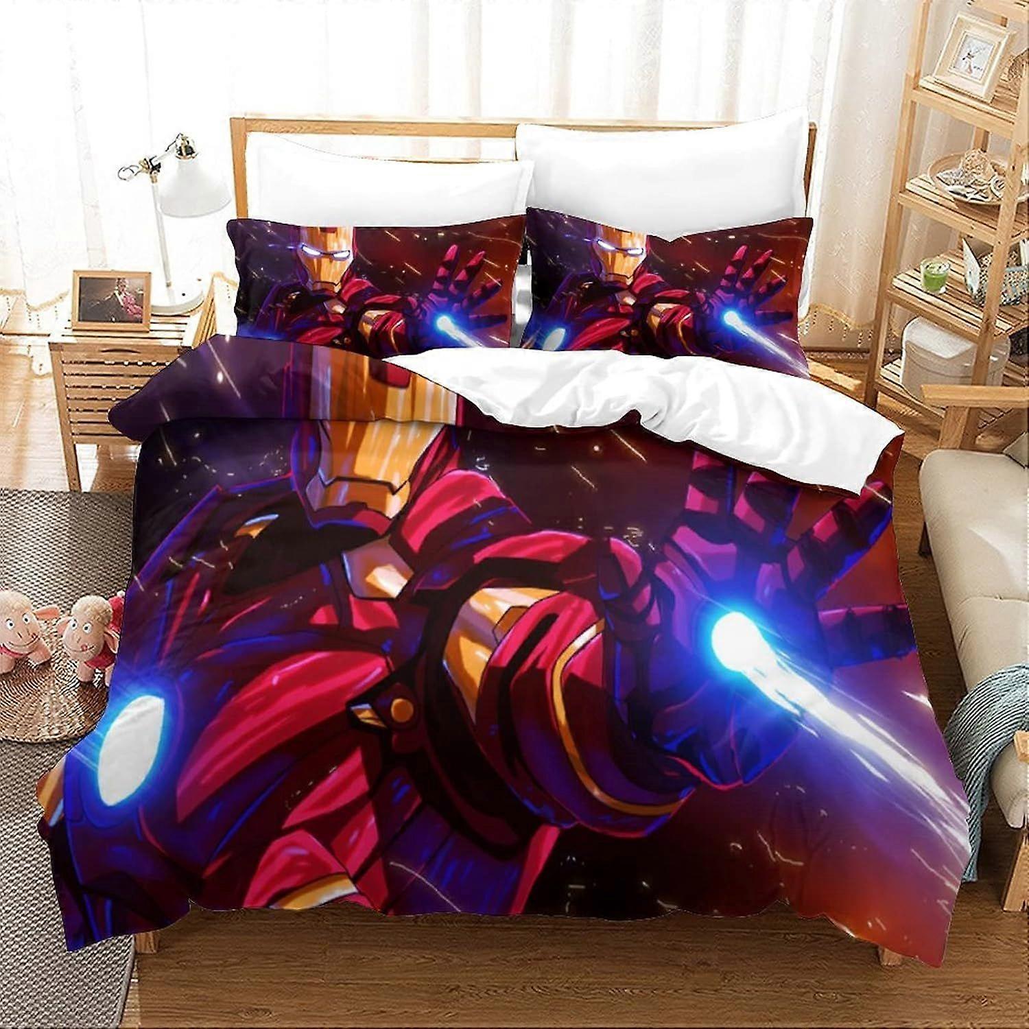 Bedding Sets Single Size Bedding Iron Man Printed Duvet Cover Soft Hypoallergenic Microfiber Quilt Cover with Pillowcase with Zipeer Closure for in Ki