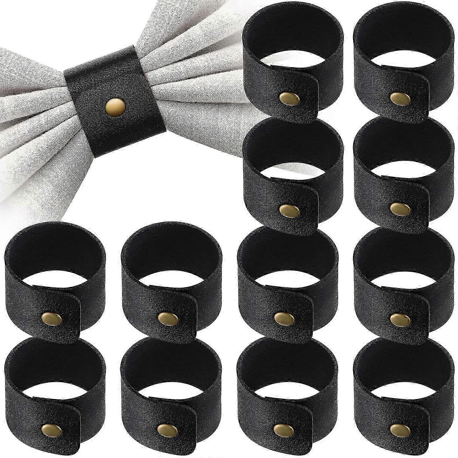 12-Pack PU Leather Napkin Rings - Rustic Farmhouse Decor for Weddings & Holidays
