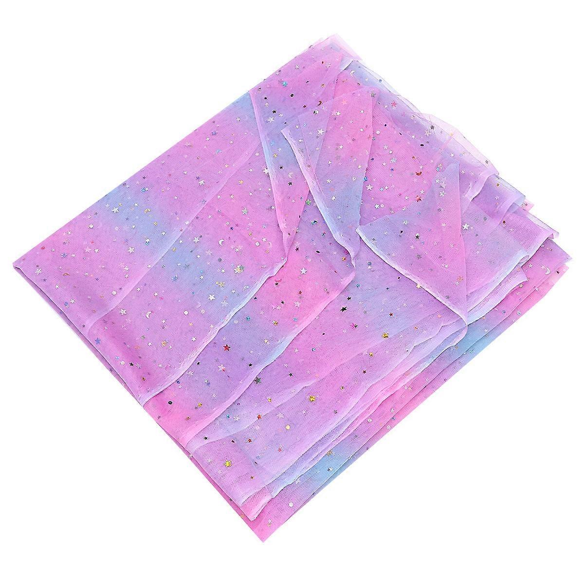 Blue Star Sequin Gauze Fabric for DIY Use Lovely Rainbow Cloth Material