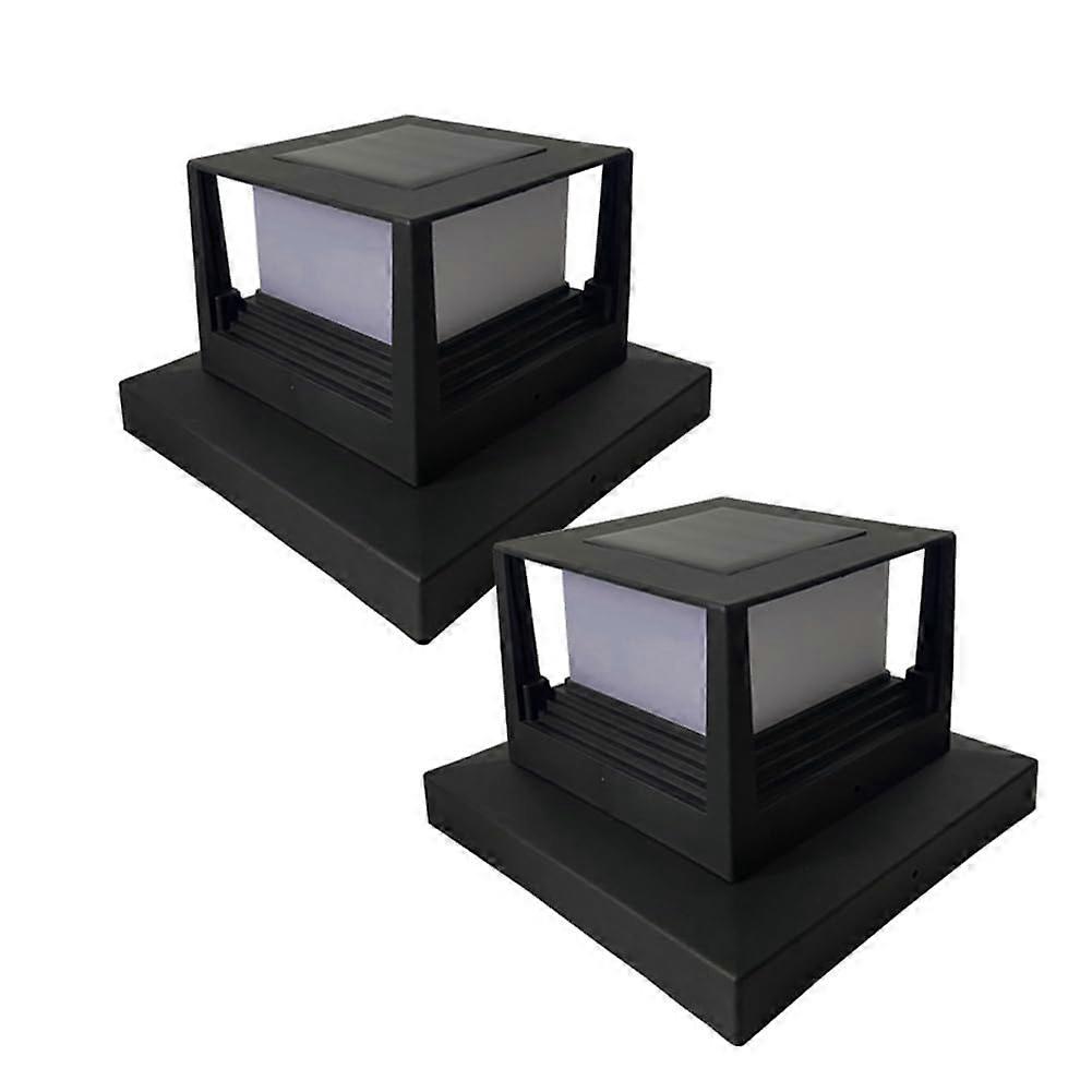2 Piece Solar Light Fence Gate Pillar Head LED Lamp Black Villa Column Lamp For House Gate Patio Garden Wall