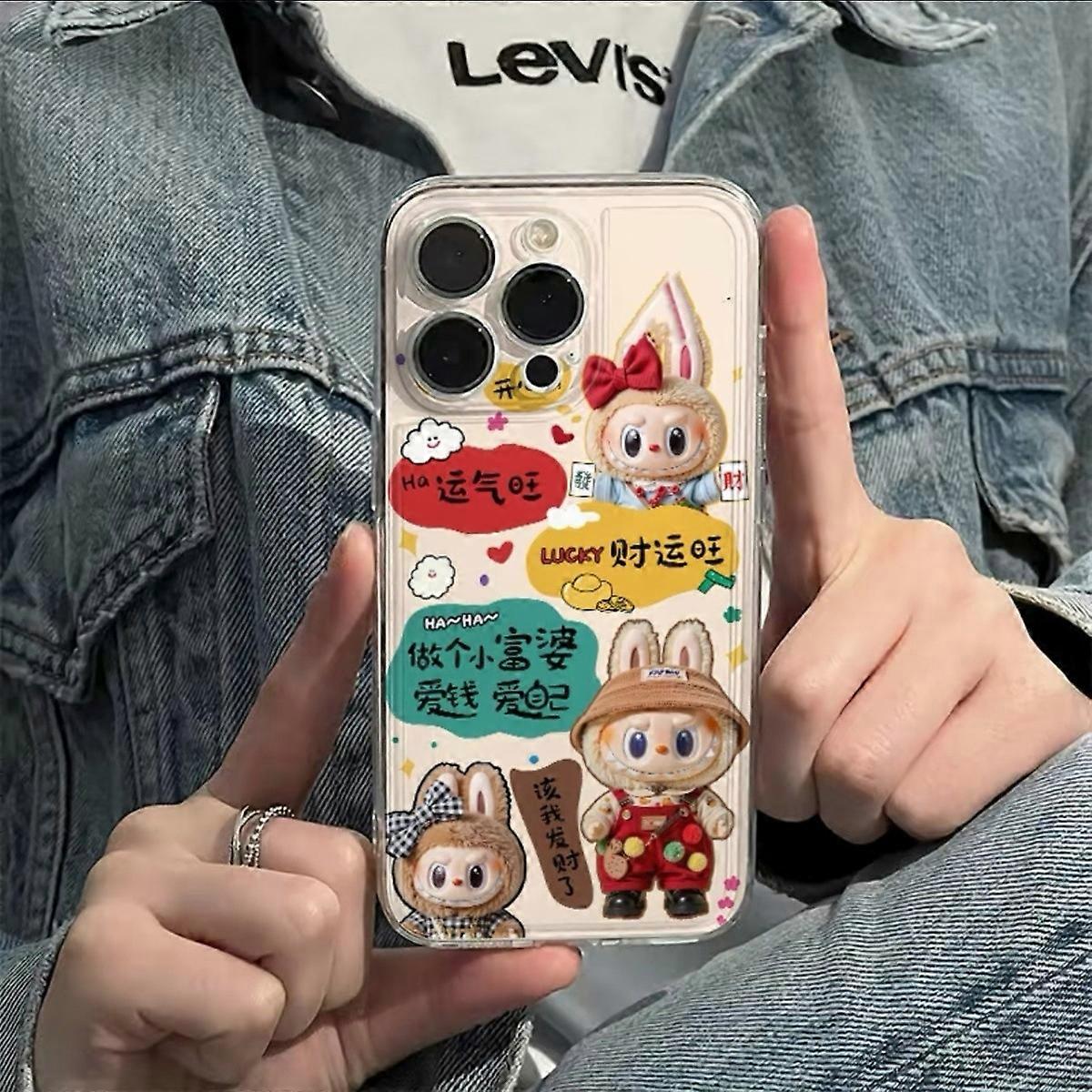 Cartoon text Labubu iPhone 16 pro max mobile phone case iPhone 15 full package 14 transparent 13 shell 12