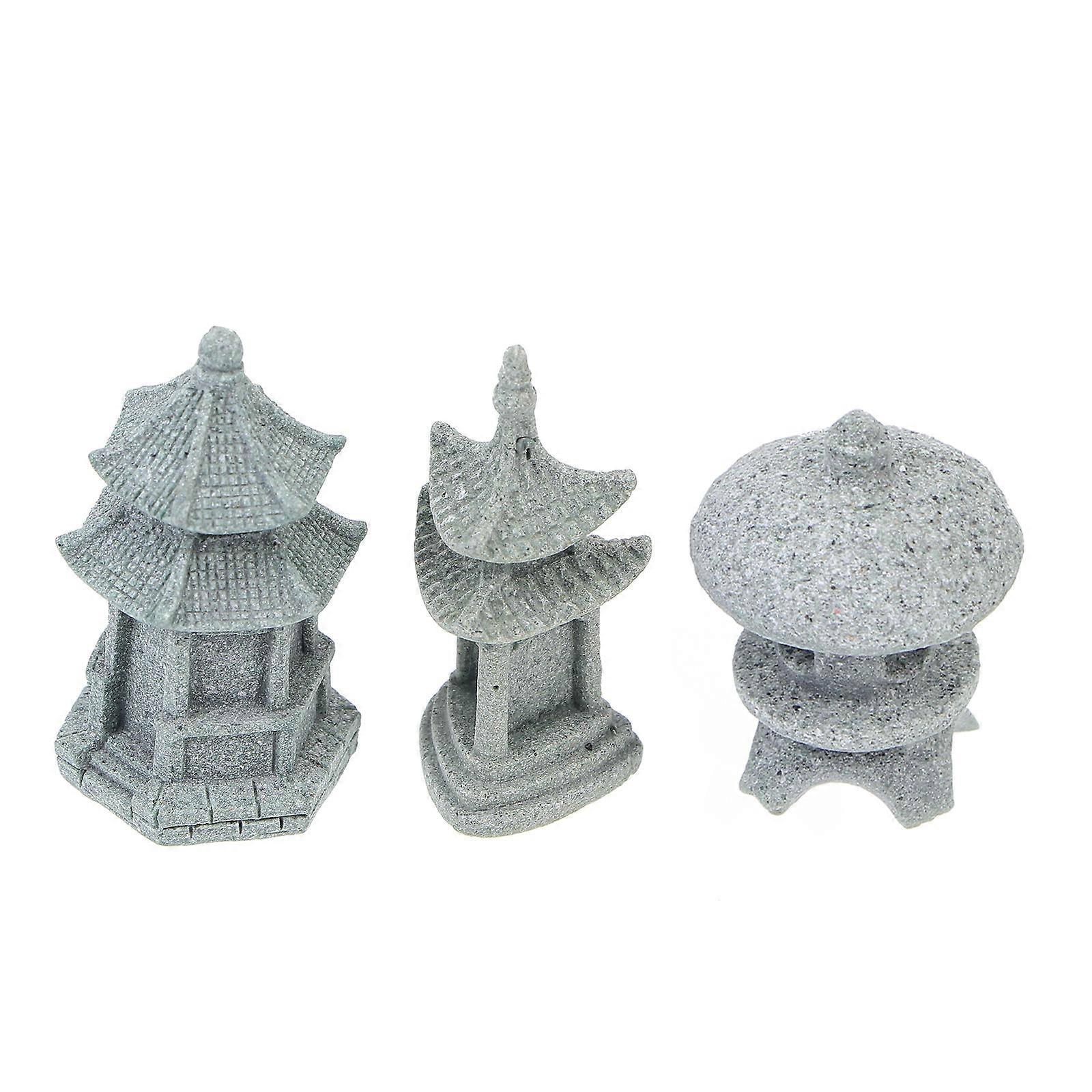 Sandstone Micro Landscape Ornament Pavilion Tower Lantern for Decor 12Pcs