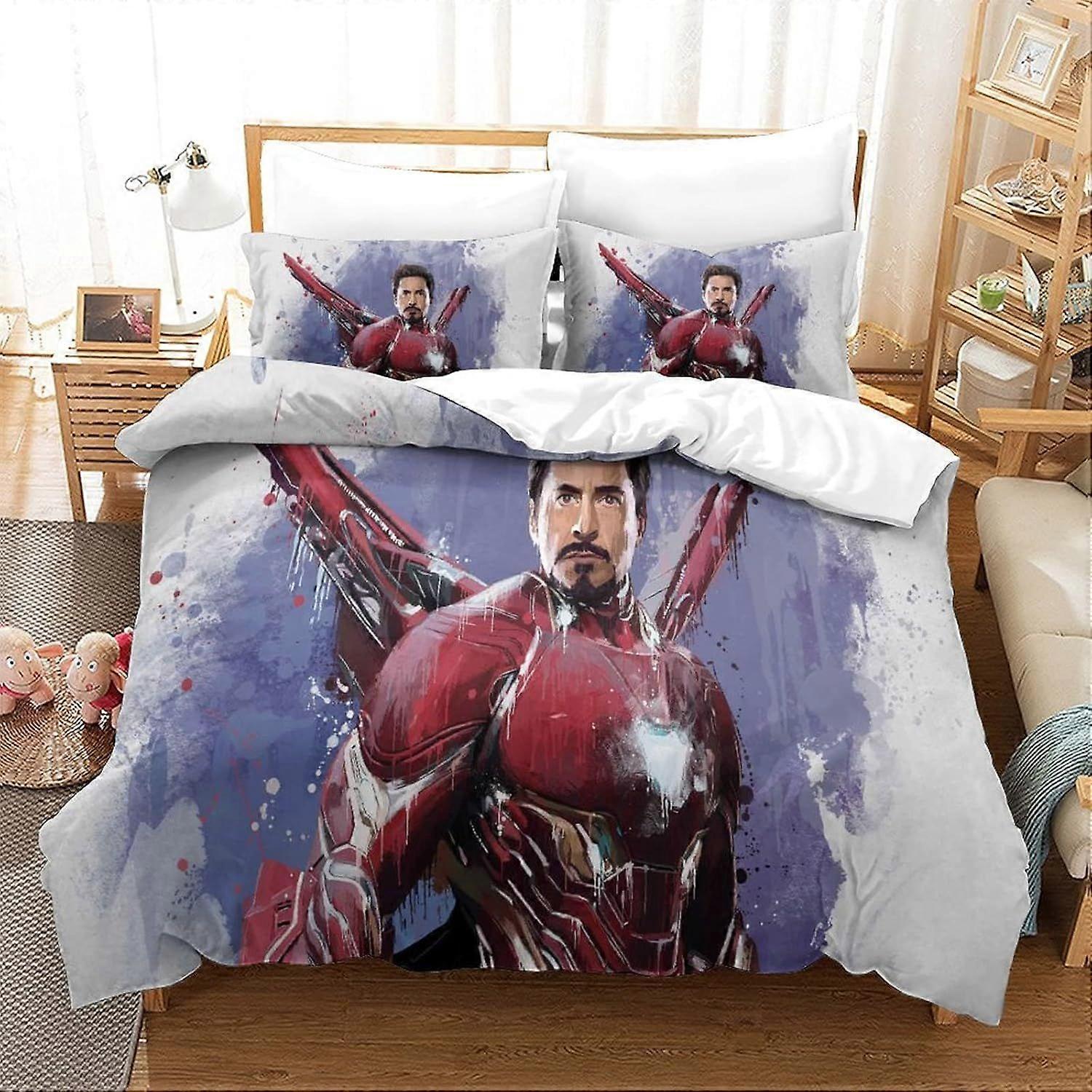 AM1217 Duvet Cover Set Iron Man Bedding Set Movie Poster Bedspread Microfiber Bedding Cover Set Comforter Cover Single140x200cm