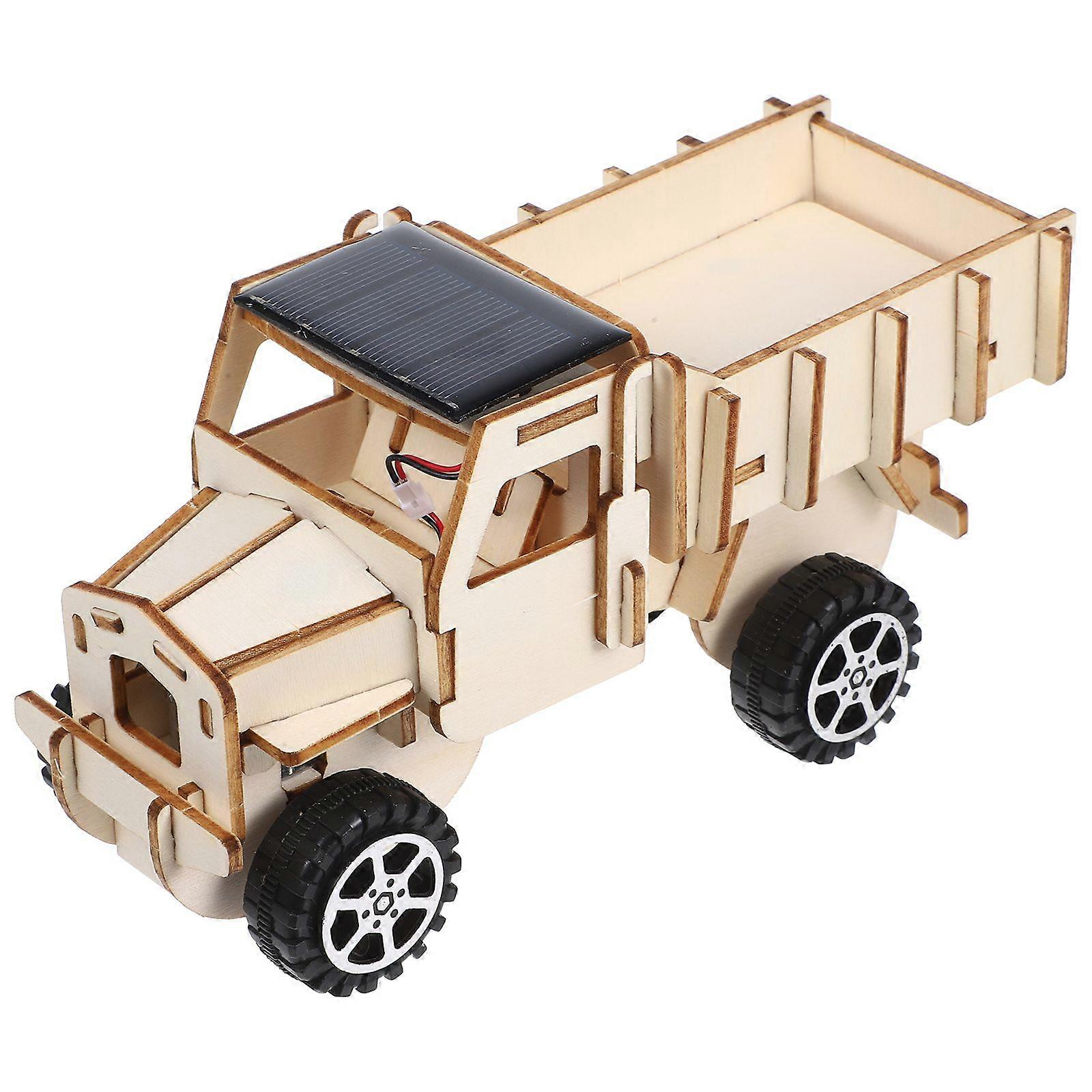 1 Set Unfinished Wooden Solar Powered Car Toy Self-assembly Small Car Science Project Toy