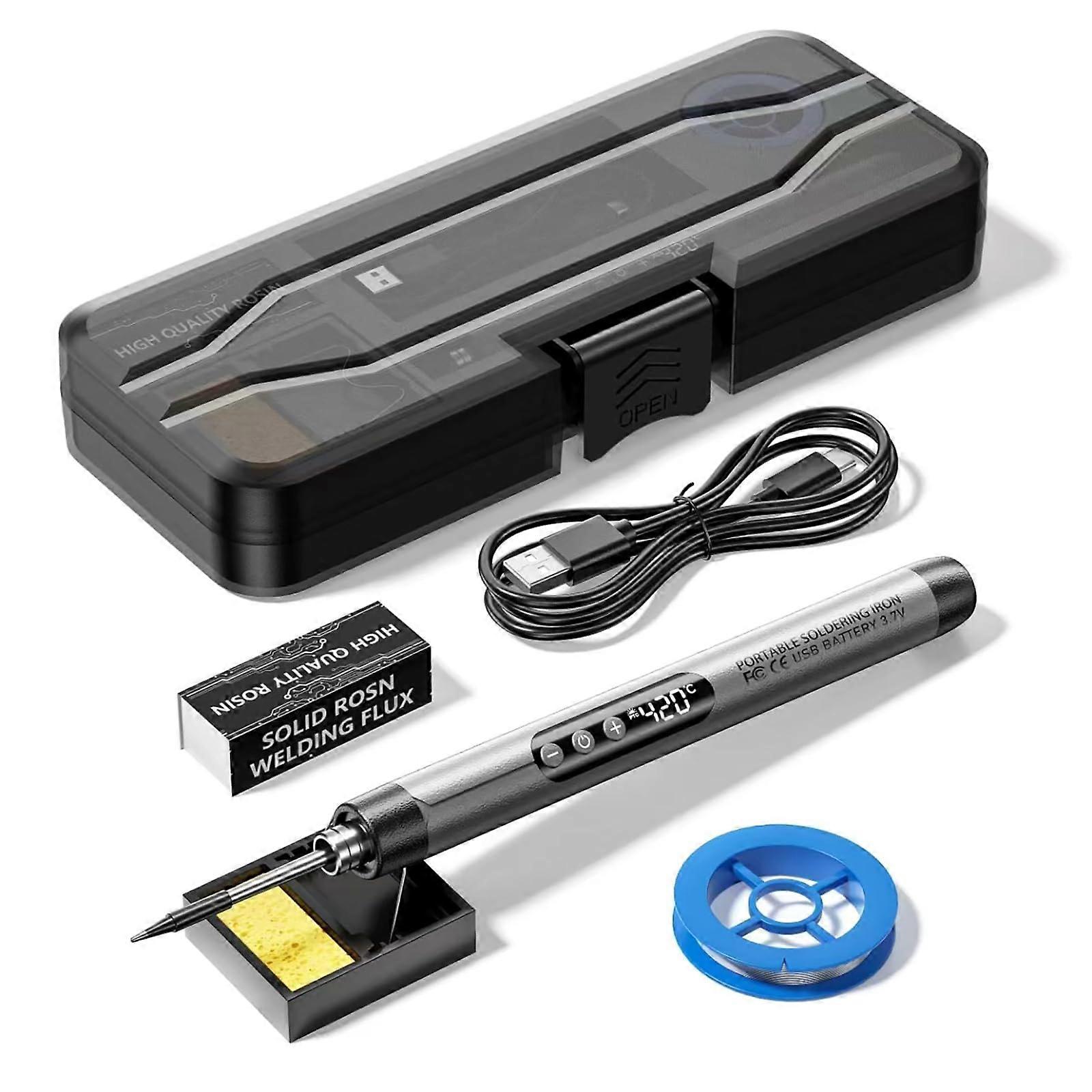 Portable Soldering Iron Kit, Wireless Welding Tool With LED Display, 260420C Adjustable Temperature, Grey
