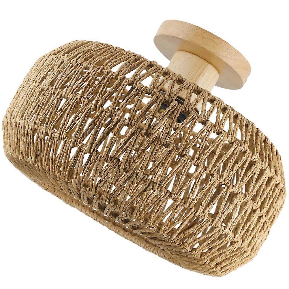 Rustic Ceiling Light Fixture With Paper Rope Weaving Design For Living Room Office And Balcony Light Brown Round Shape 1Pack