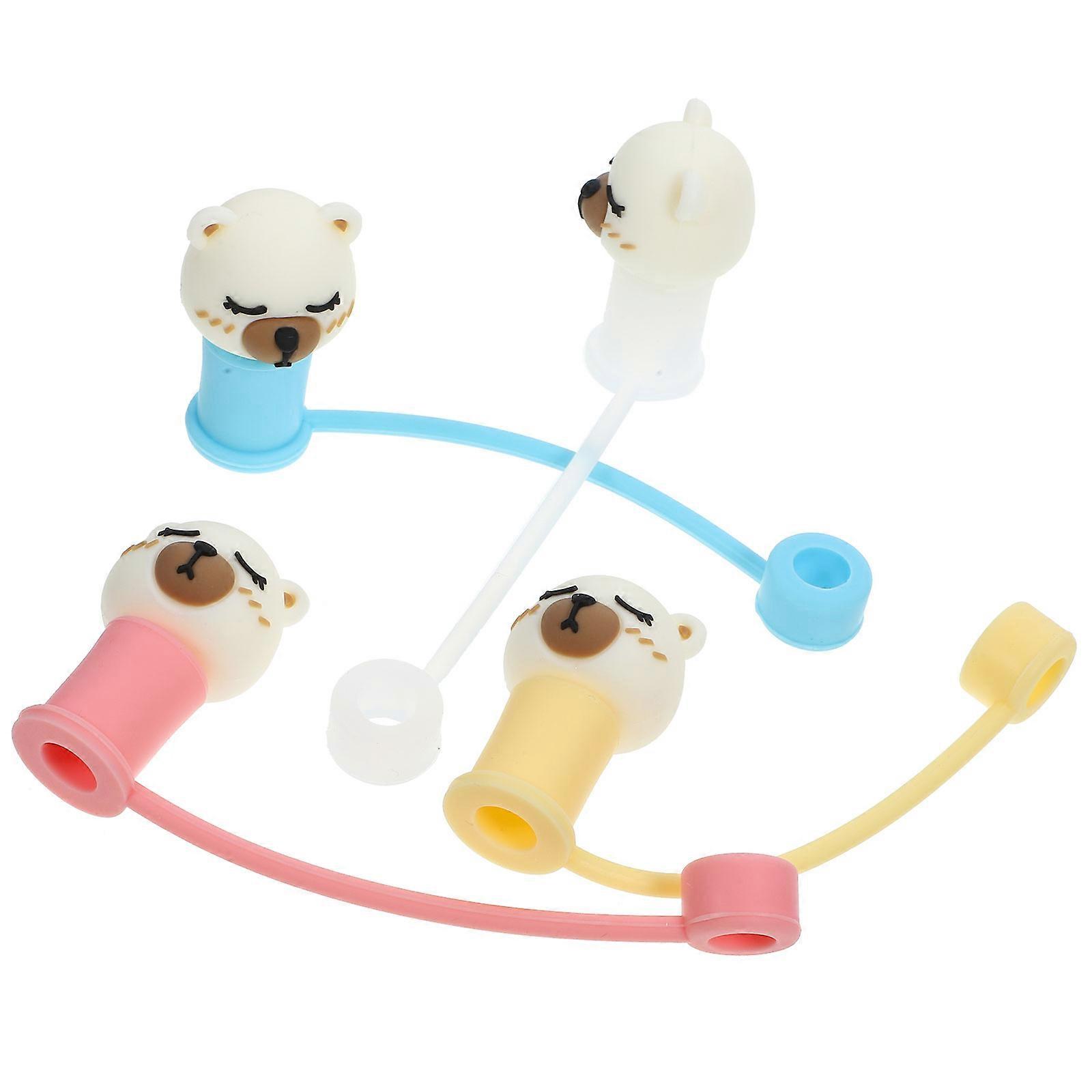8 Pcs Compact Bear Shaped Silicone Straw Covers Designed For Beverage Straws Providing A Decorative Touch And Cleanliness