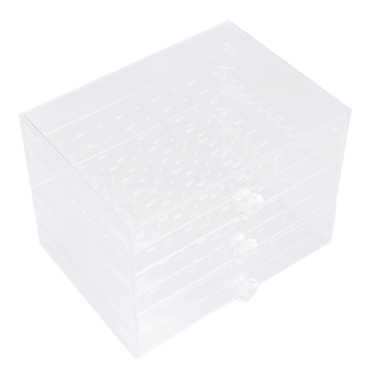 Portable Jewelry Box Earring Organizer Travel Storage Holder with 3 Vertical Drawer Transparent Square Storage 1Set