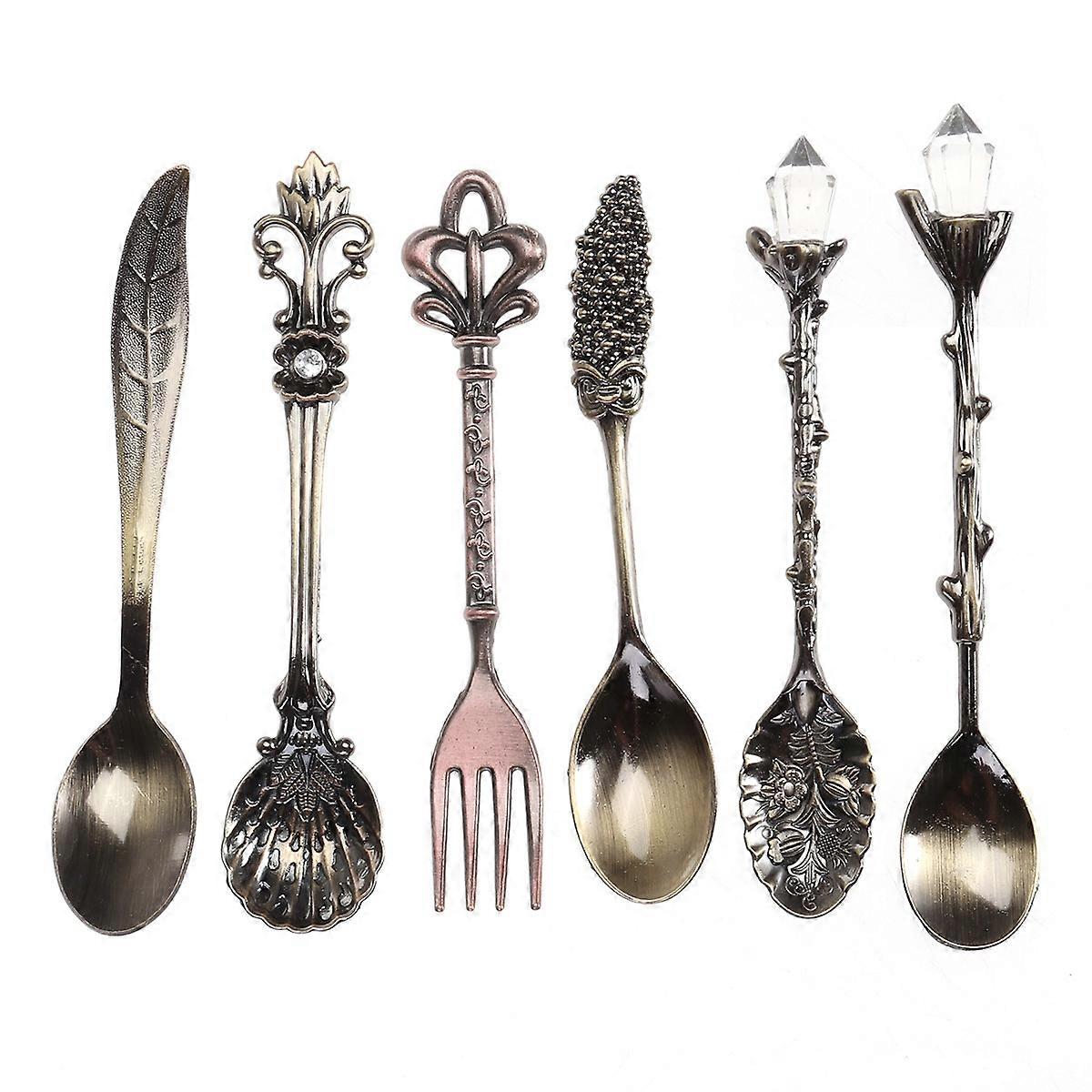 Spoon Fork Set for Food Catching 6Pcs Vintage Tableware Collection