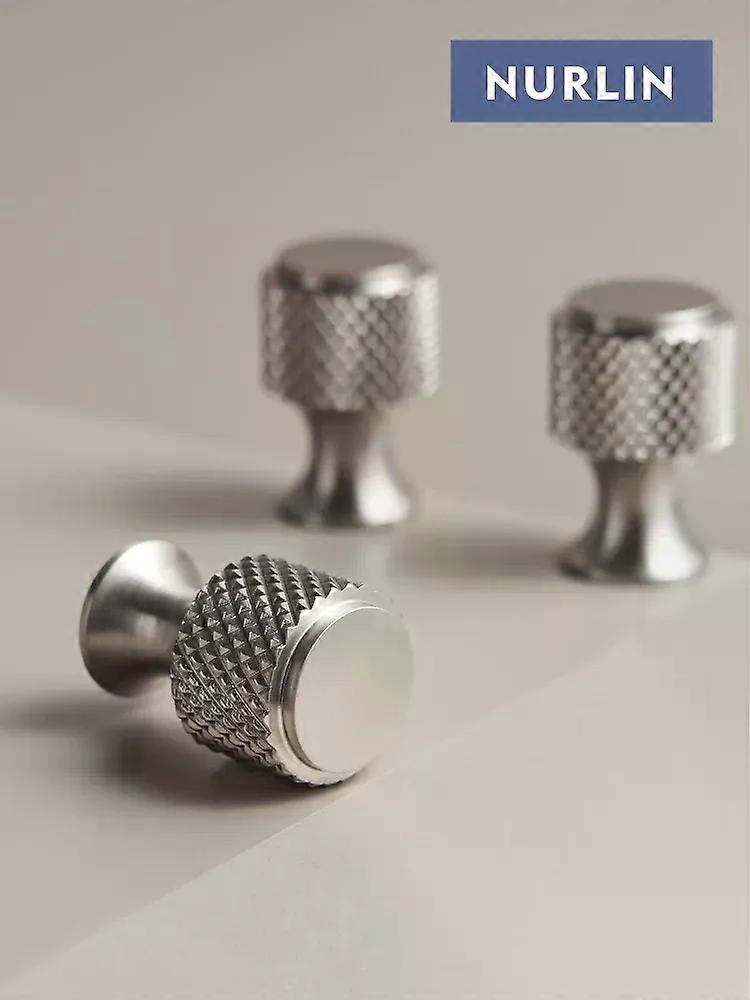 New Solid Brass Diamond-cut Cross Knurl Pattern Nickel Drawing Brushed Nickel Matt Silver Cabinet Knobs Handles