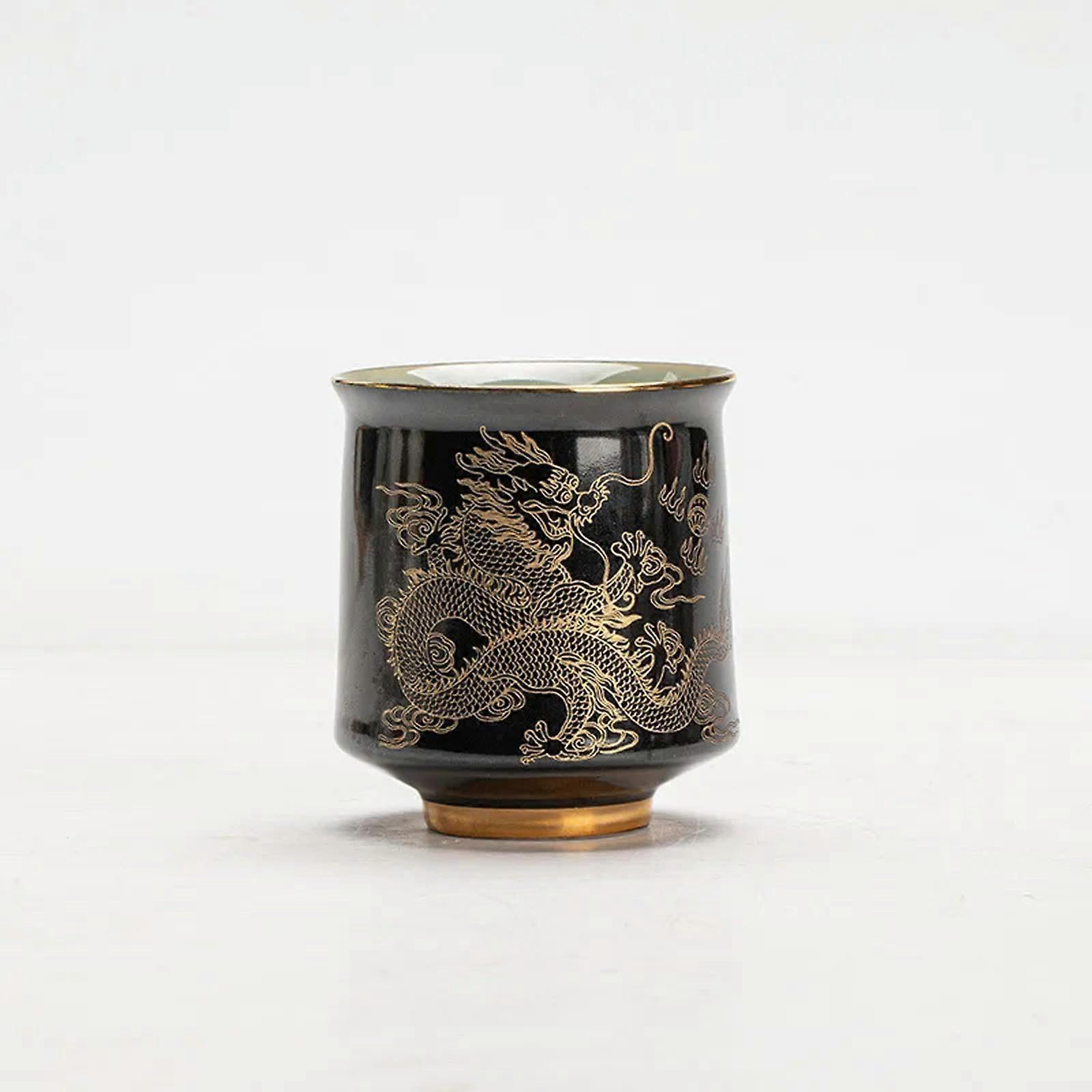 Black Ground Gold Painted Ceramic Master Cup Dragon Totem Tea Cup Chinese Style Teacup For Tea Hand Painted Ceramic