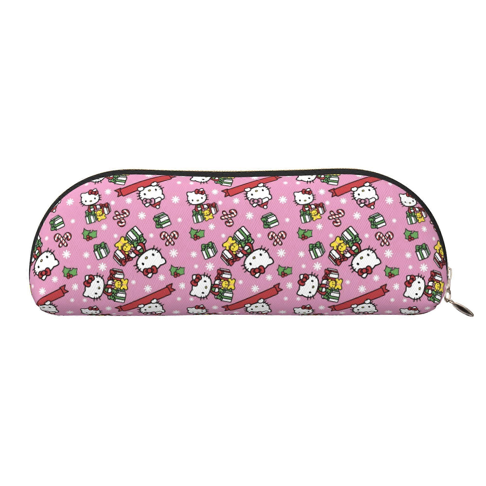 Hello Kitty Christmas Print Leather Semi-circular Zipper Pencil Case Large Capacity Multi-function PVC Semi-circular Storage Bag