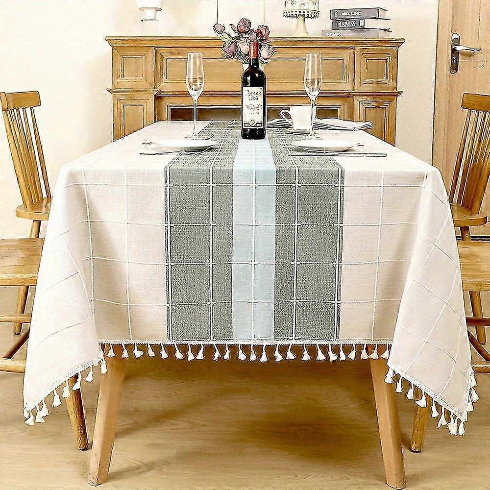 AUMIY Handmade Rectangle Tablecloth Polyester Burlap Blend Non-Textile Weaving Elegant Dining Table Cover - 1pc Cotton Linen Table Cloth 25-26