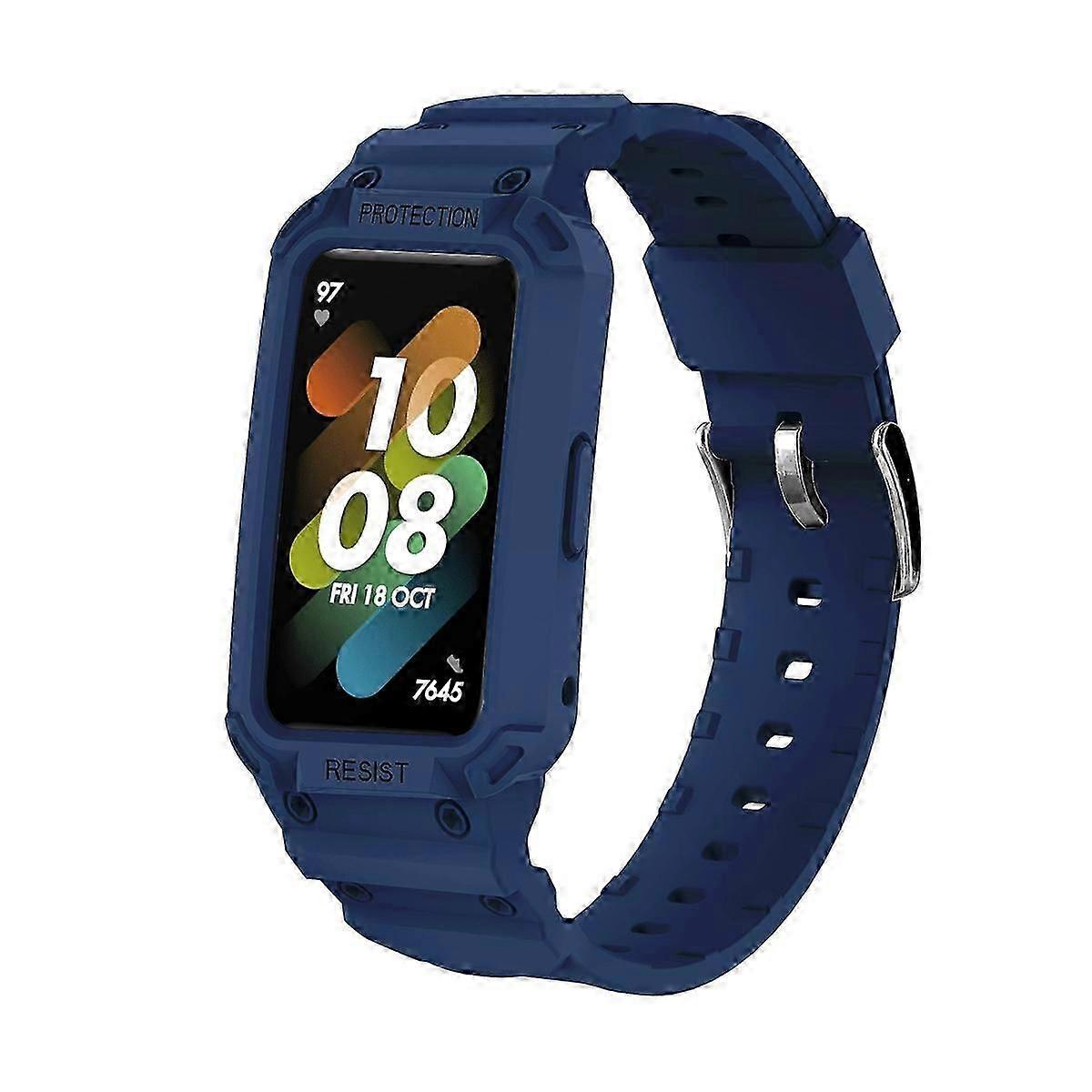 For Huawei Band 6 / 7 / Honor Band 6 JSM Integrated TPU Adjustable Elastic Watch Band Dark Blue
