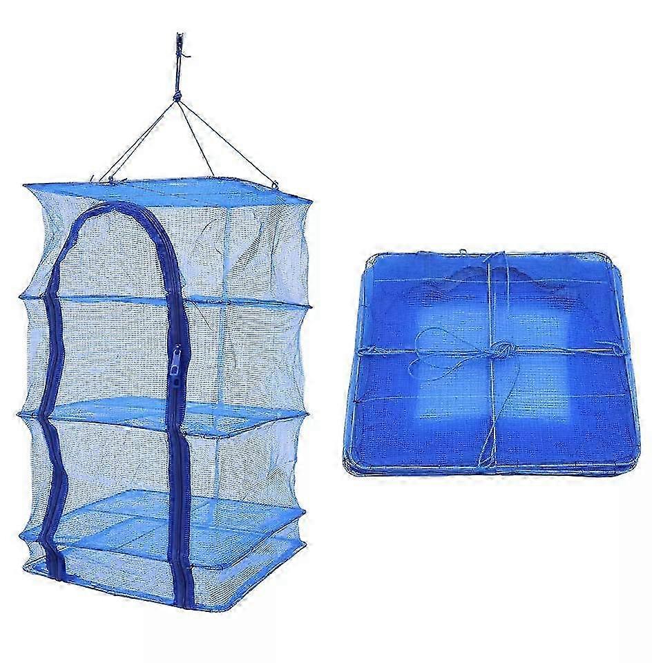 Foldable Fish Drying Net 4 Layer Herb Drying Rack Collapsible Laundry Rack Net with Zippers 26s