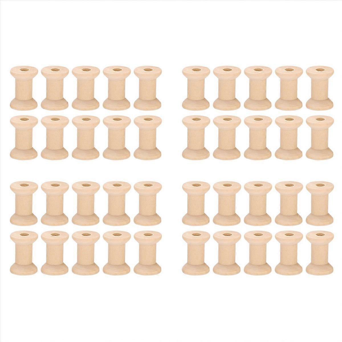 10Pcs Wooden Empty Thread Spools Natural Color 29mm x23mm