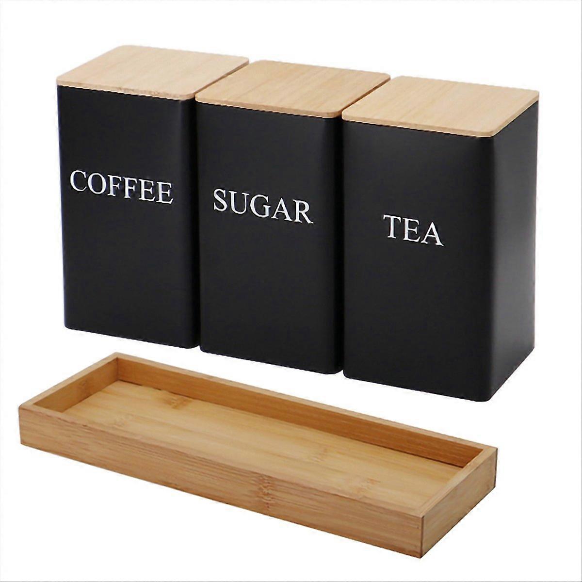 Kitchen Storage Box with Lid, Metal Tea Coffee Sugar Storage Jar, A