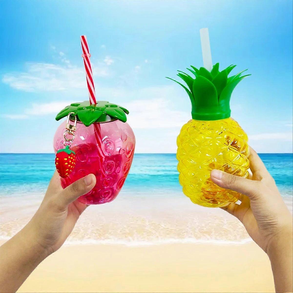 8PCS Pineapple Cups Straw Strawberry Cup with Pendant 