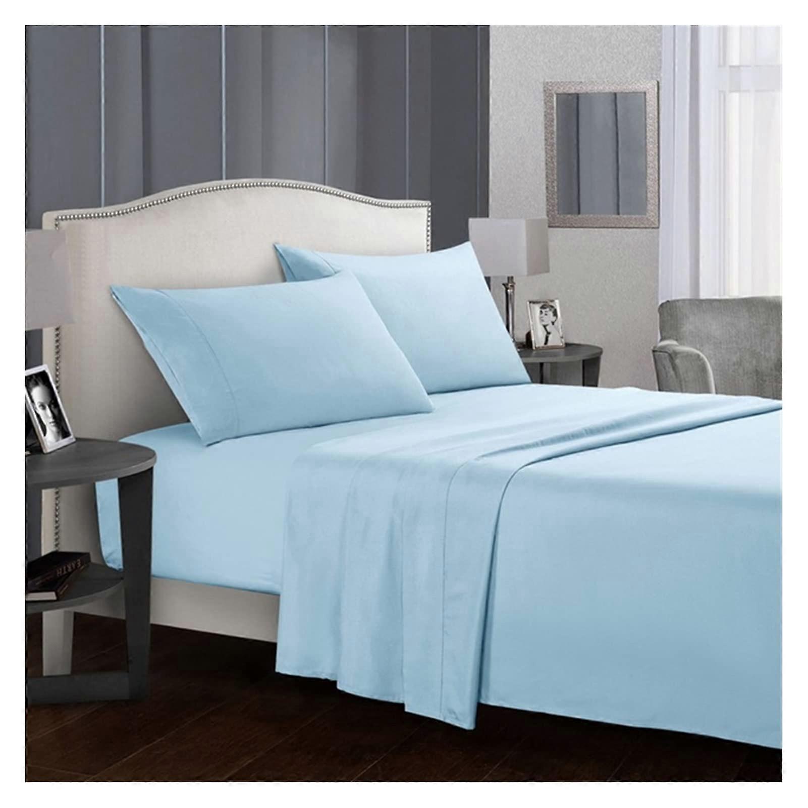 Single Quilt Cover 4In1 Solid Color Sheet Set With Pillowcases Sky Blue Cal King No Filler Inside