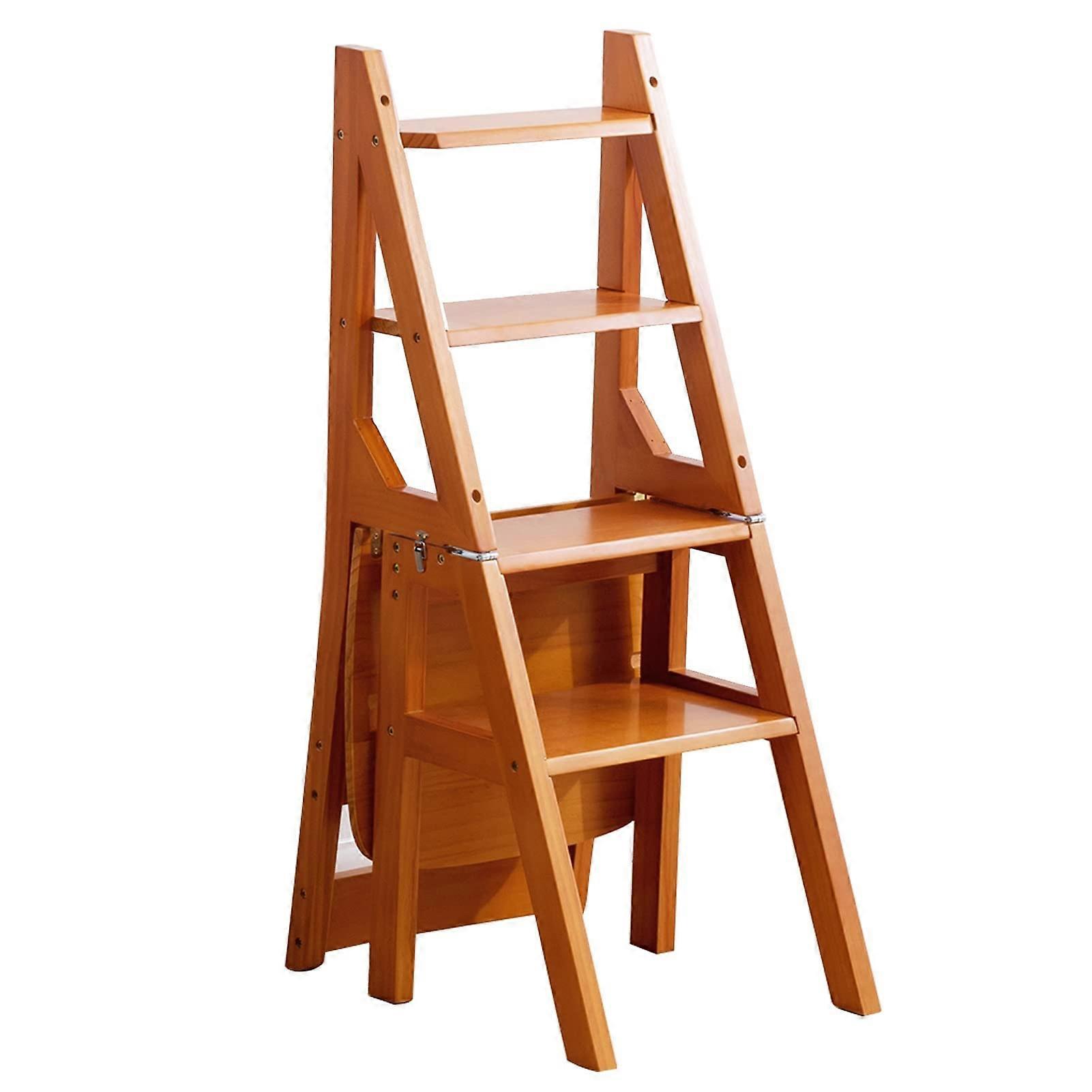 4Step Solid Wood Folding Library Ladder Chair Flower Arrangement Display Stand For Garden And Home Office SpaceSaving