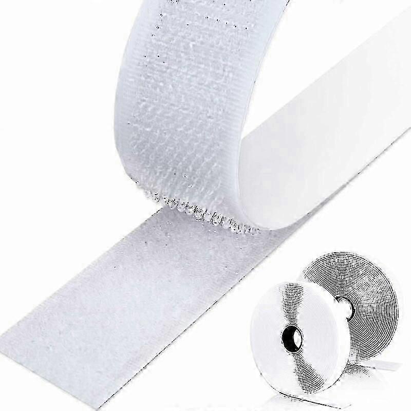 Hook And Loop Tape, Reusable, Strong Adhesive, Double Sided Sticky Back Fastener, 2cm Wide X 8m Long, White, Compatible Home Office School