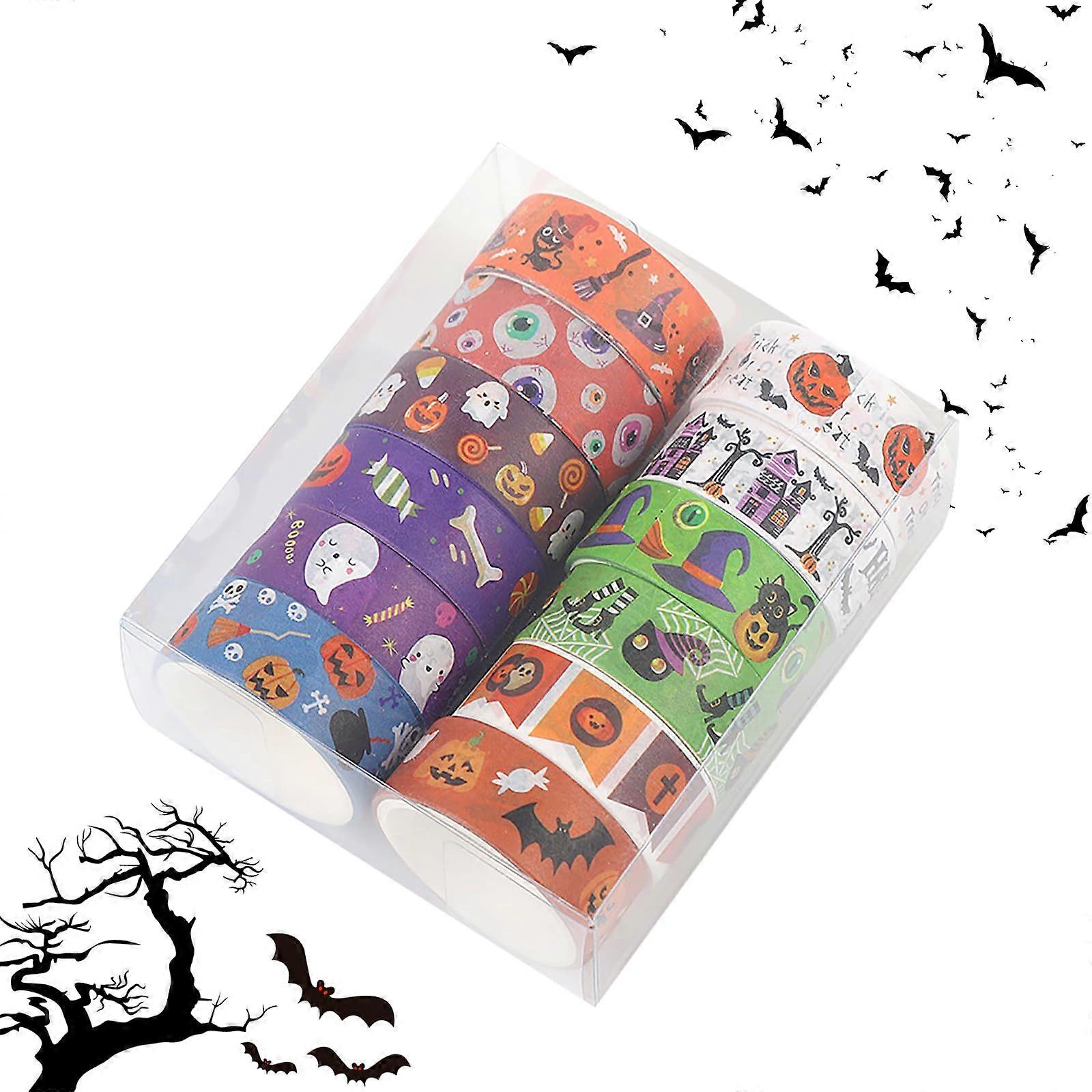 12 Rolls Halloween Set Multi Pattern Decorative Paper Tape For Journals Gift Wrapping Bat Ghost Pumpkin