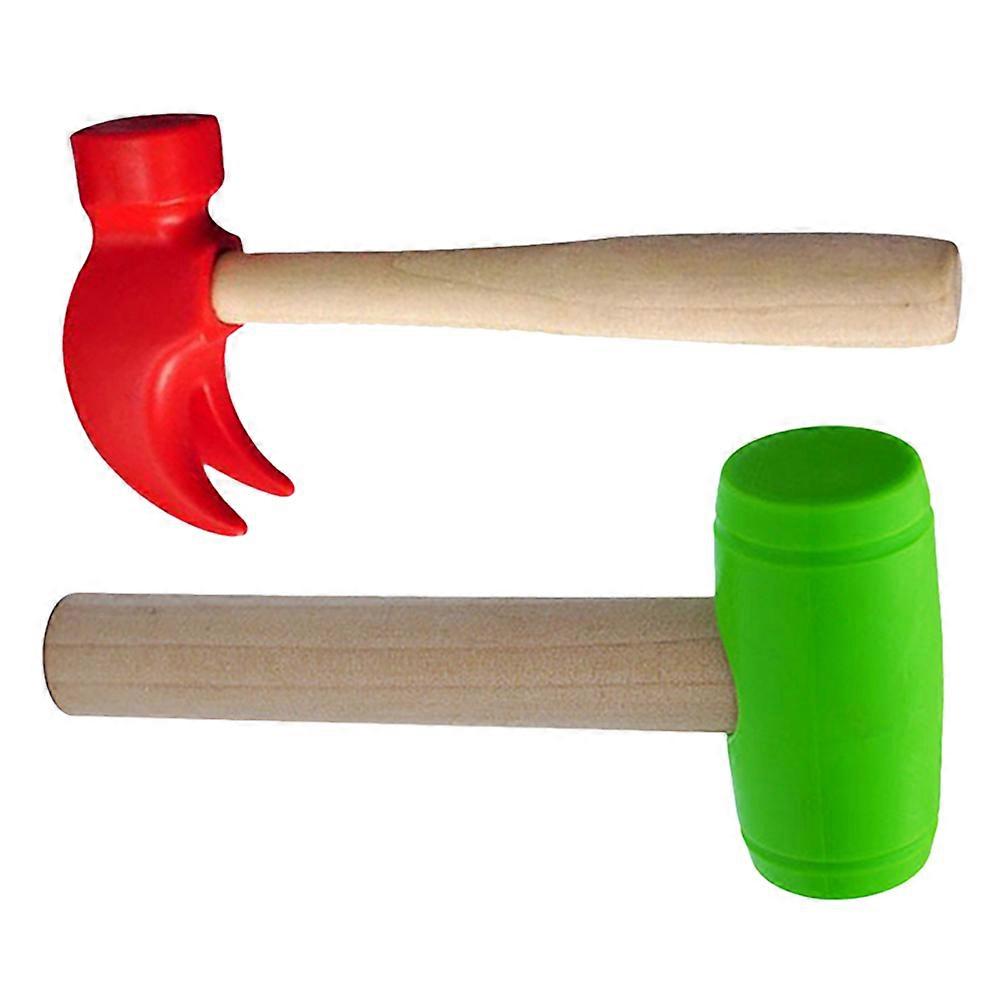 2Pcs Simulation Hammer Toy for Kids Using Wooden Pretend Play Tools