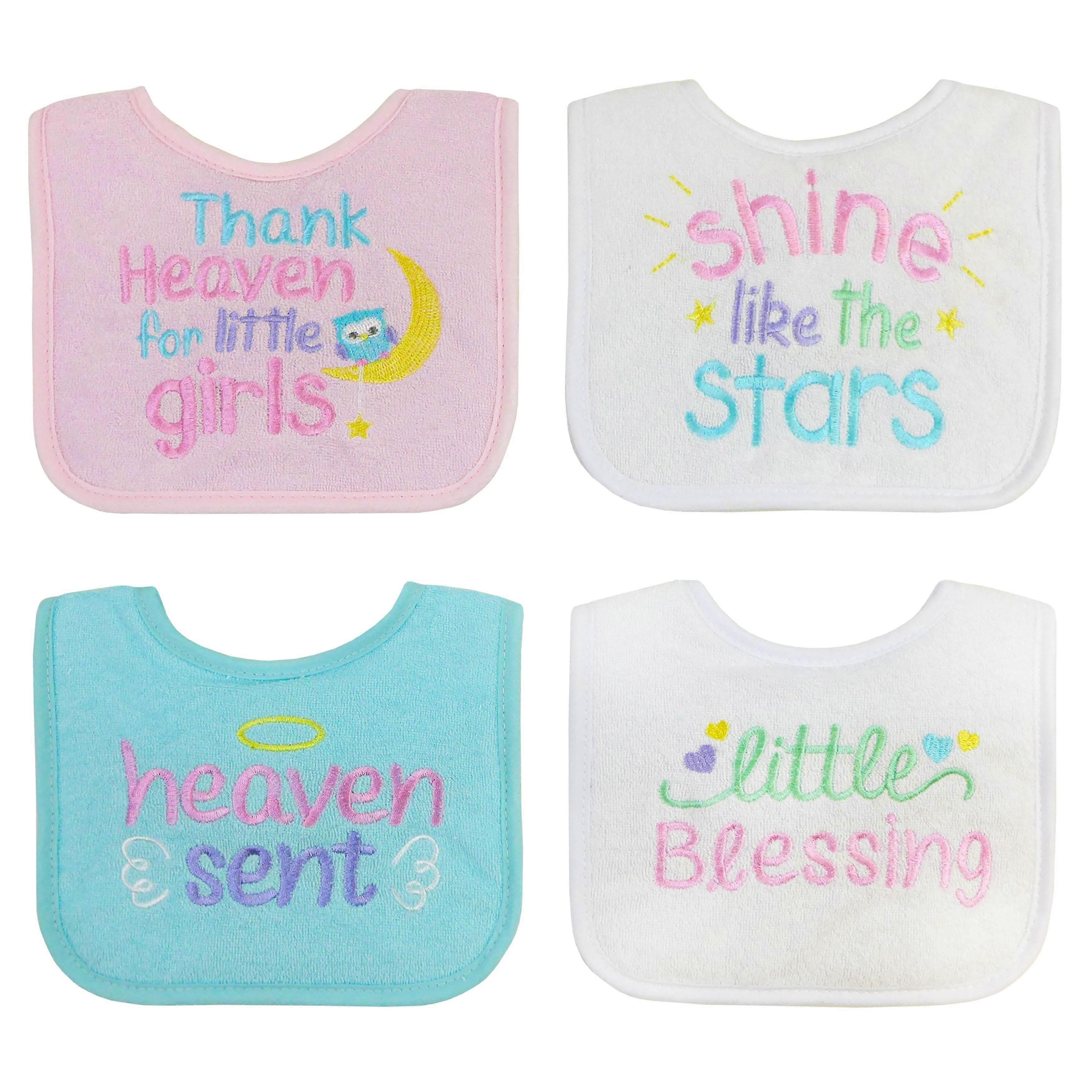 Parents Choice Baby Girls Thank Heaven Bibs, 4 Ea