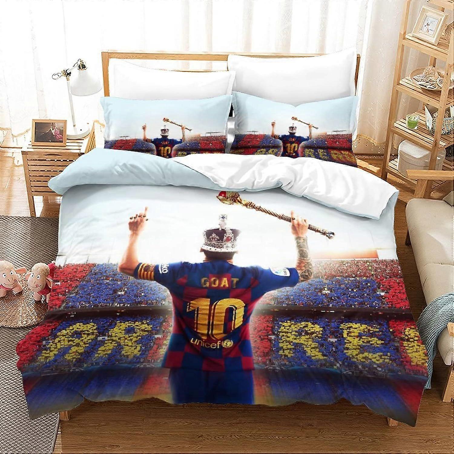 ميسي 3D طباعة لحاف غطاء لحاف ستوكات غطاء مع سحاب إغلاق للأطفال المراهقين الكبار الفراش 3 قطع مجموعة (نجوم كرة القدم ، الملك)