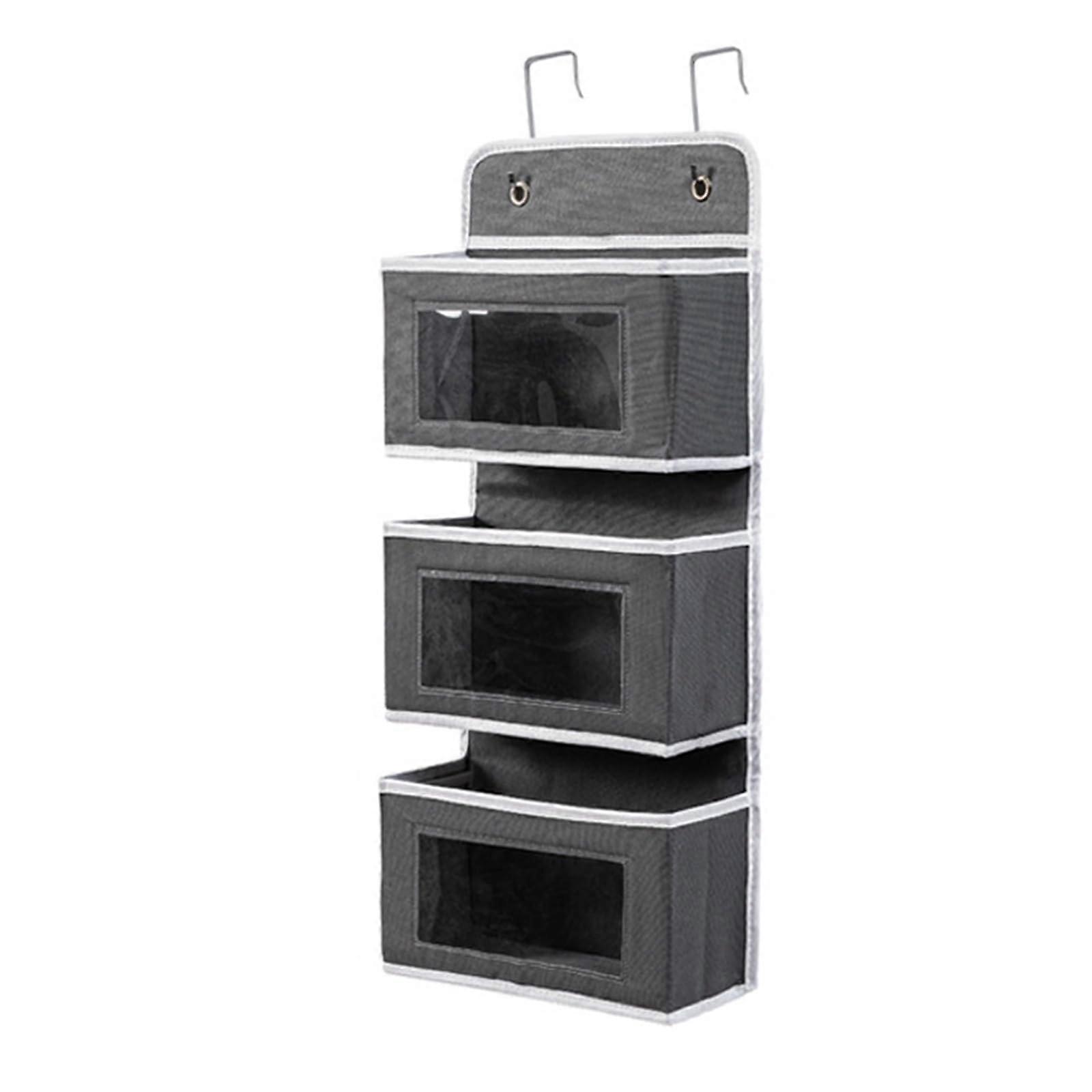 Over Door Hanging Storage Organizer with 5 Clear Window Pockets for Toys, Bottles, Towels, Dark Gray 3 Levels