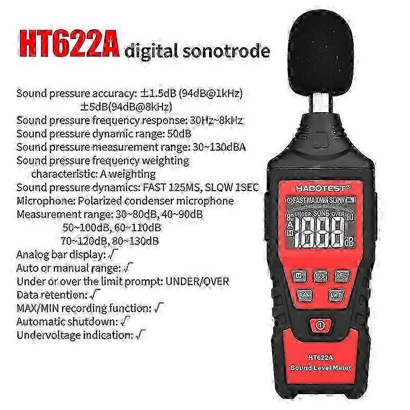 HT622 Digital Sound Level Noise Meter Logger 30~130db Digital dB Meter Noise Measuring Instrument with CE