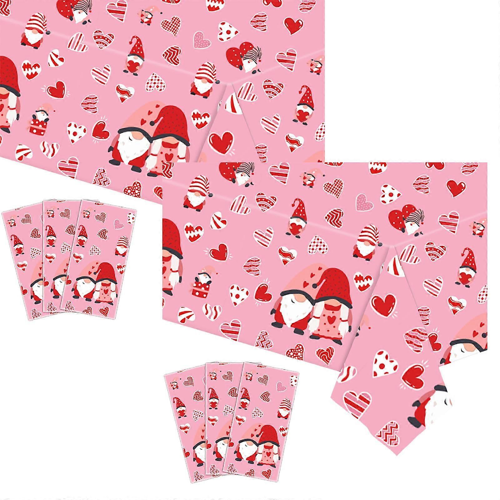 Xubond Valentine's Day Tablecloth, Heart Pattern, Pink, Rectangular, Disposable, Compatible with Dining Room Kitchen Table, Custom Banner
