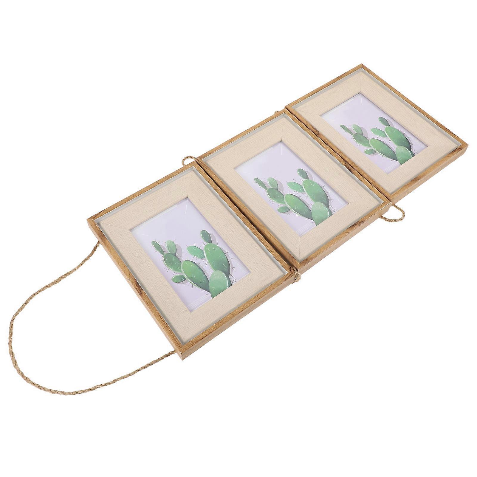 1 Set Retro Hemp Rope Hanging Wall Photo Frame Resin Triple Combination Photo Frame